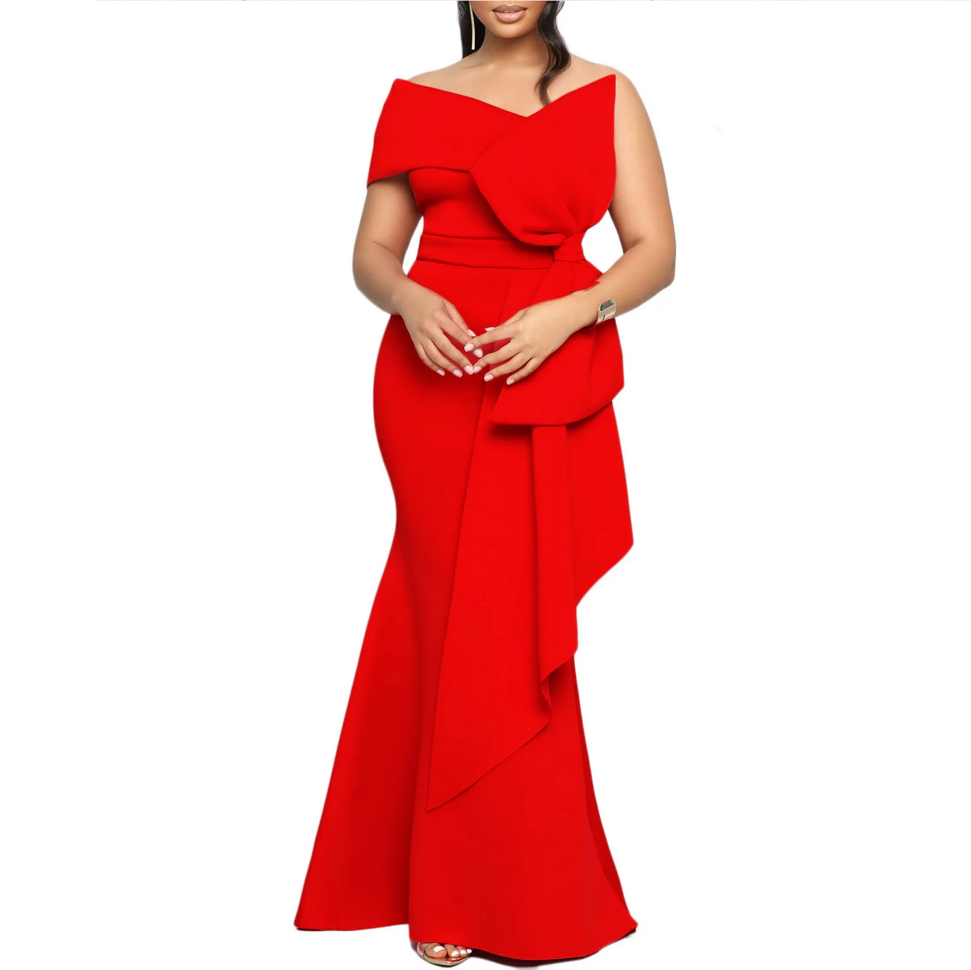 Party One Shoulder Elegant with Bow Slim  Long Maxi Dress