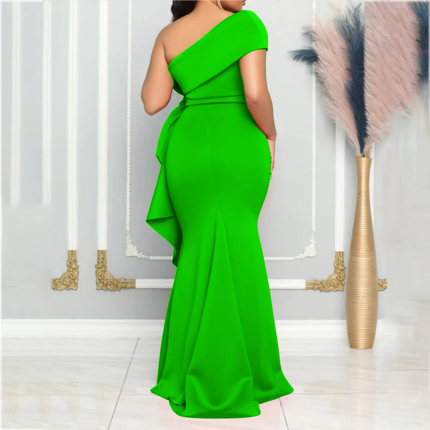 Party One Shoulder Elegant with Bow Slim  Long Maxi Dress