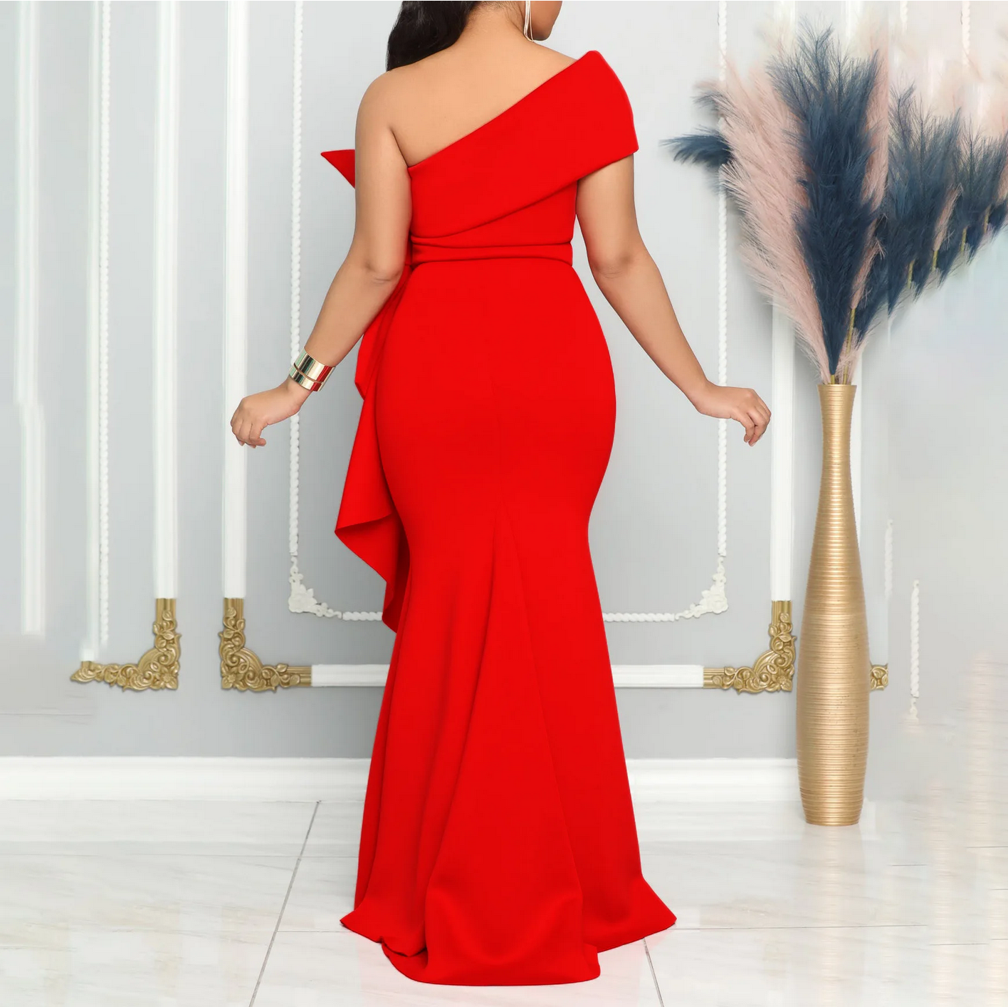 Party One Shoulder Elegant with Bow Slim  Long Maxi Dress