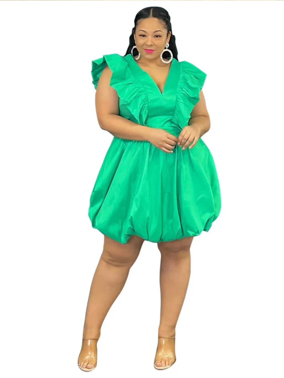 Plus Size Solid Pockets Cute Elegant Midi Dress Summer