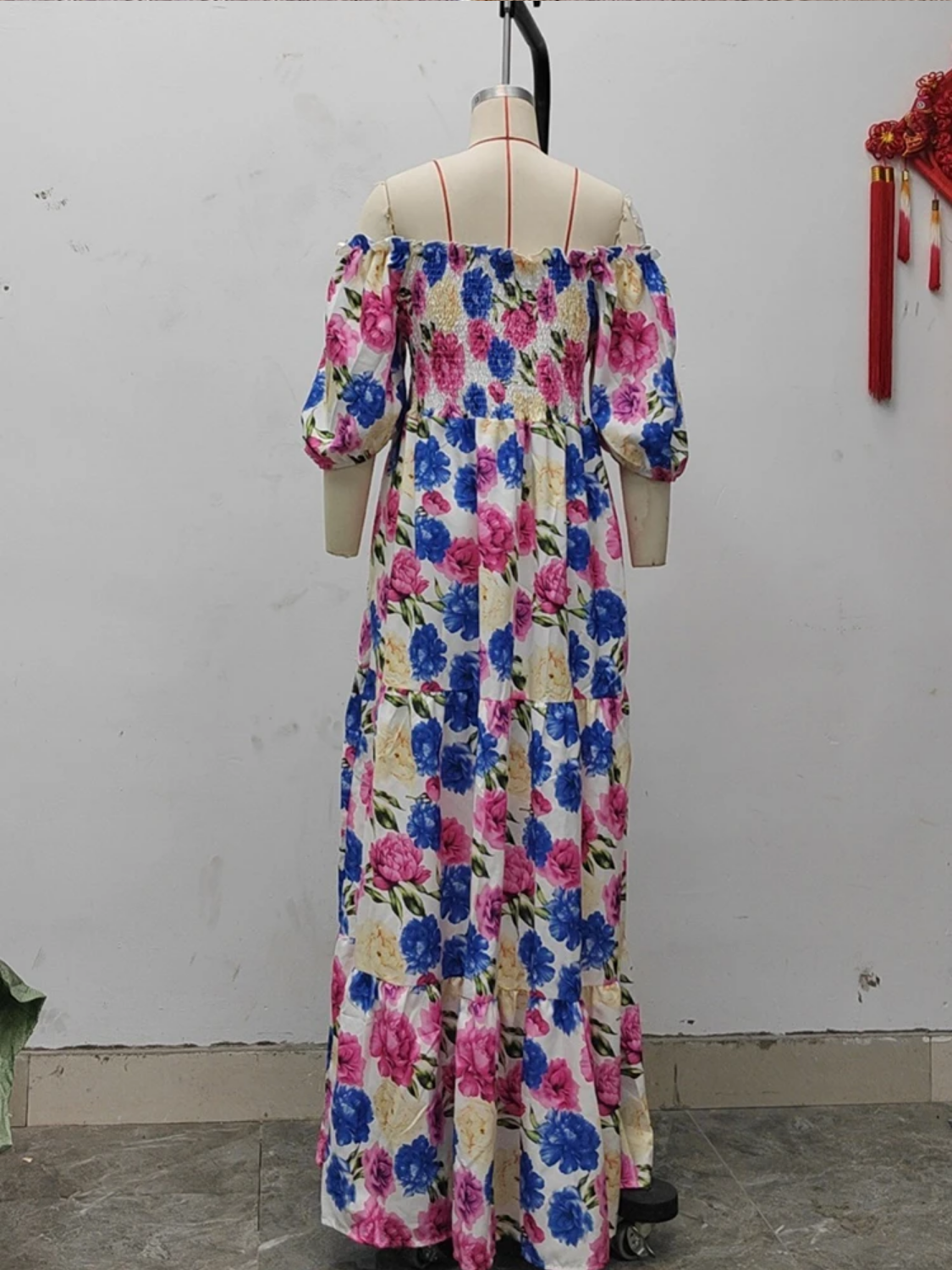 Vintage Floral Print Off The Shoulder Elastic Sexy Long Summer Dress