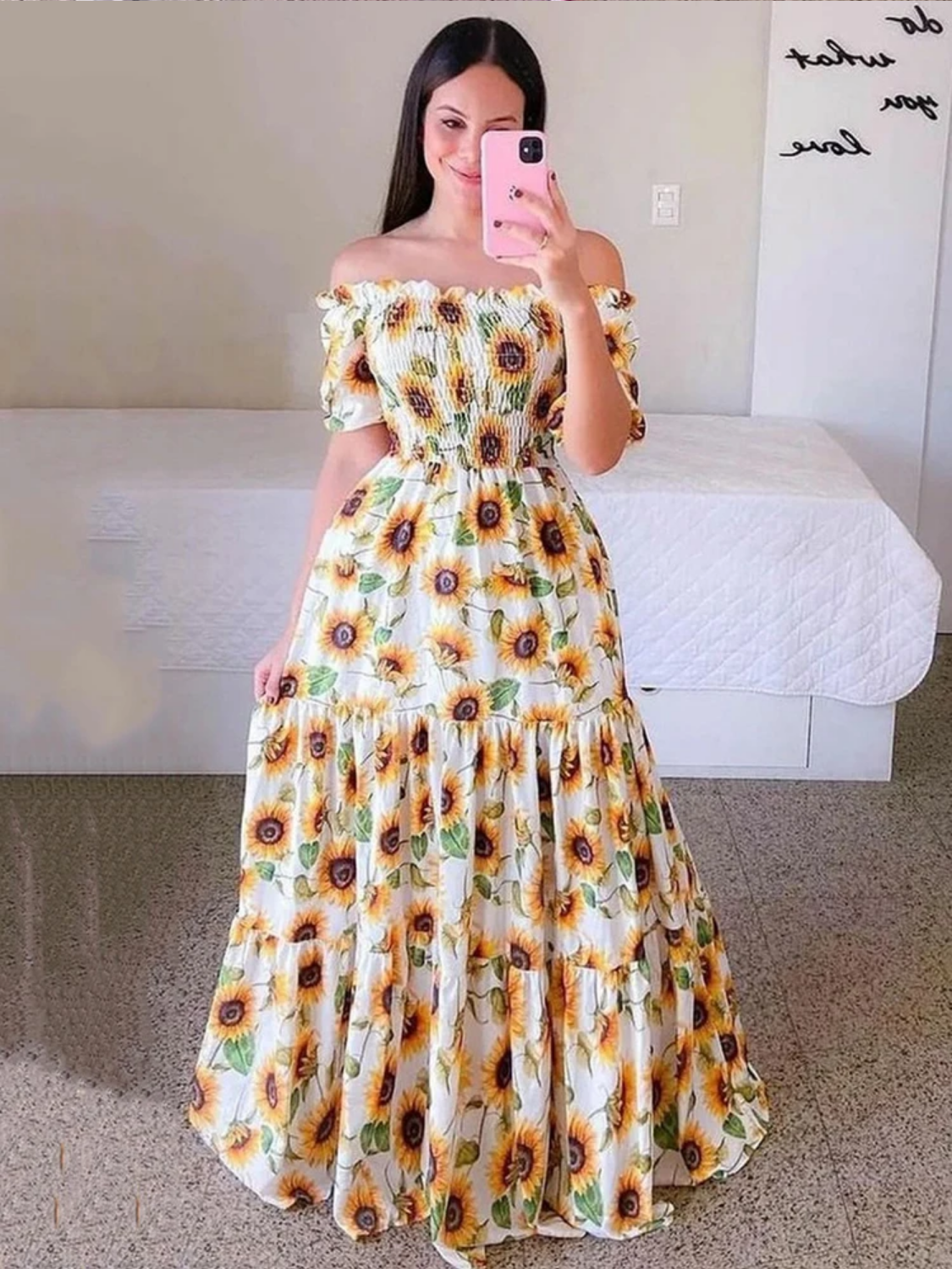 Vintage Floral Print Off The Shoulder Elastic Sexy Long Summer Dress