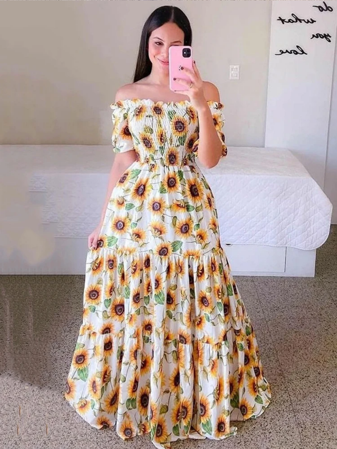 Vintage Floral Print Off The Shoulder Elastic Sexy Long Summer Dress