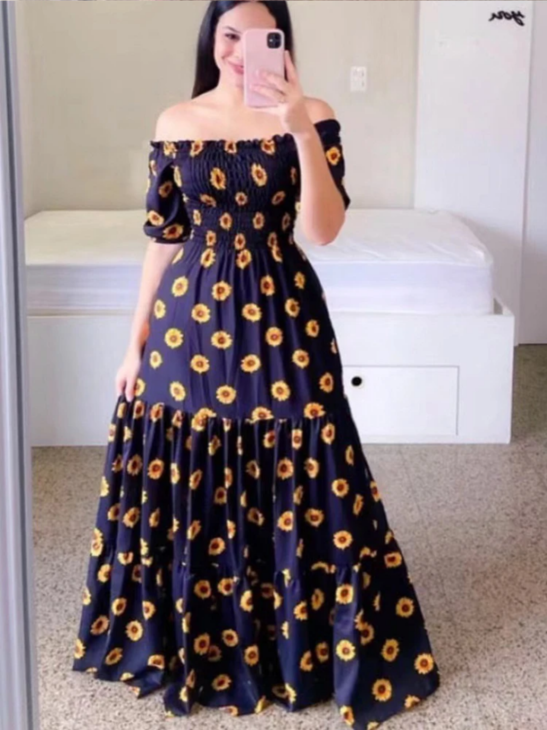 Vintage Floral Print Off The Shoulder Elastic Sexy Long Summer Dress