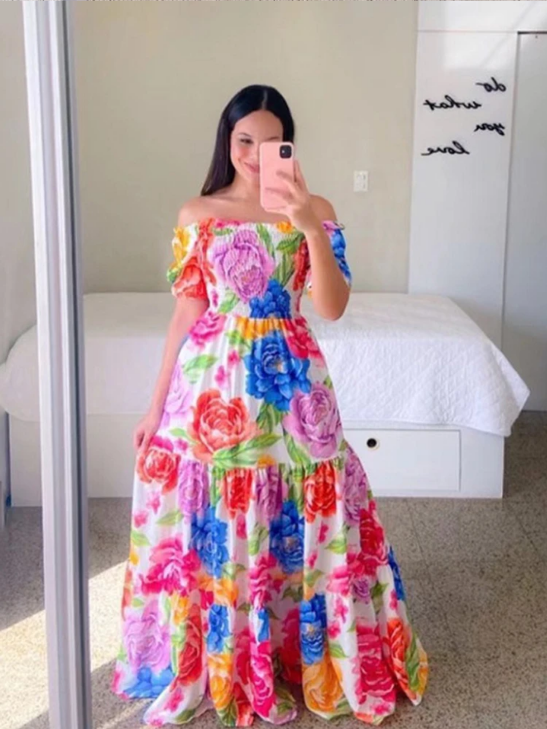 Vintage Floral Print Off The Shoulder Elastic Sexy Long Summer Dress