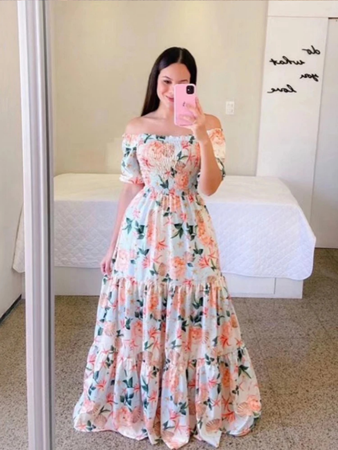 Vintage Floral Print Off The Shoulder Elastic Sexy Long Summer Dress