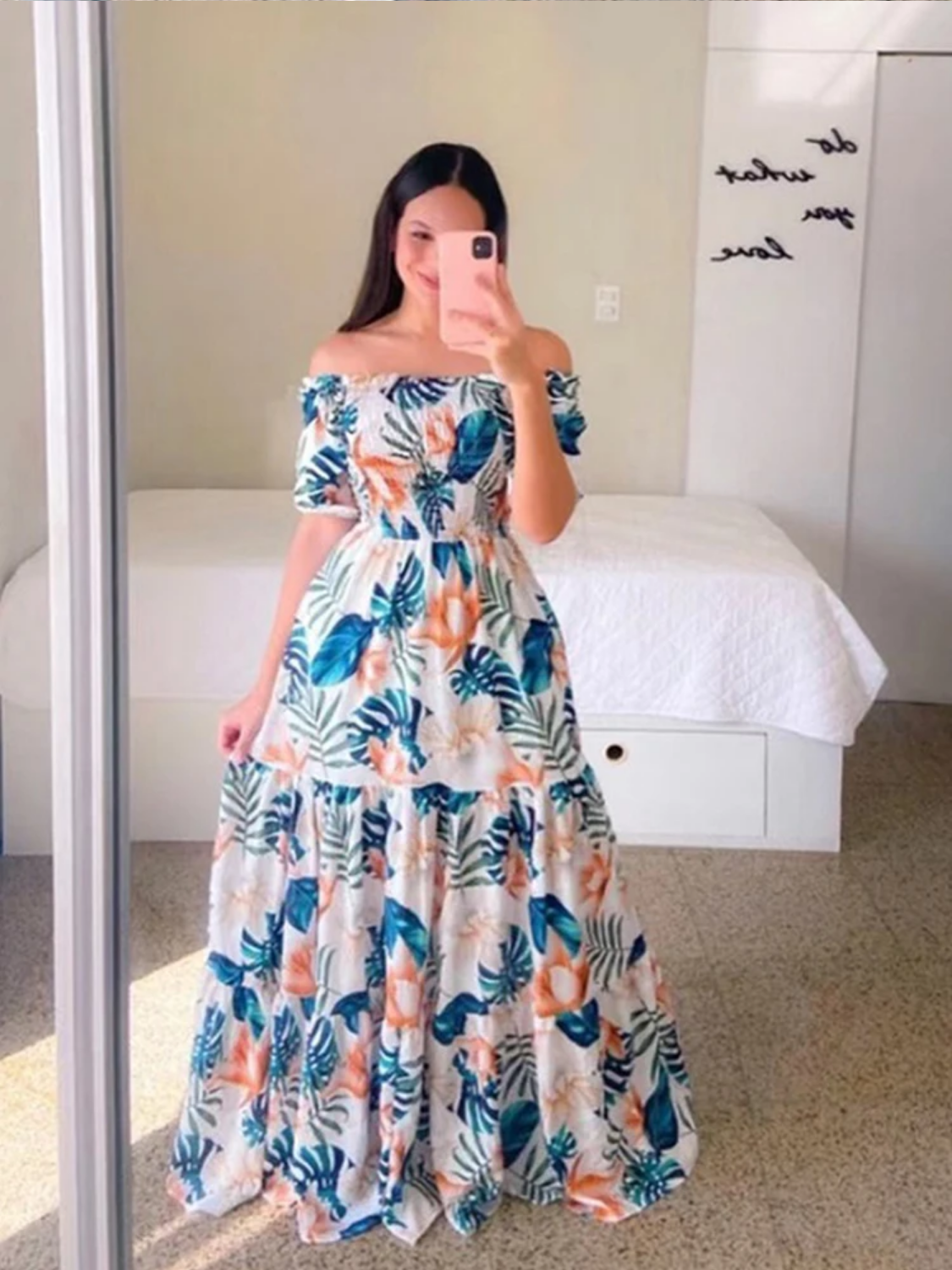 Vintage Floral Print Off The Shoulder Elastic Sexy Long Summer Dress