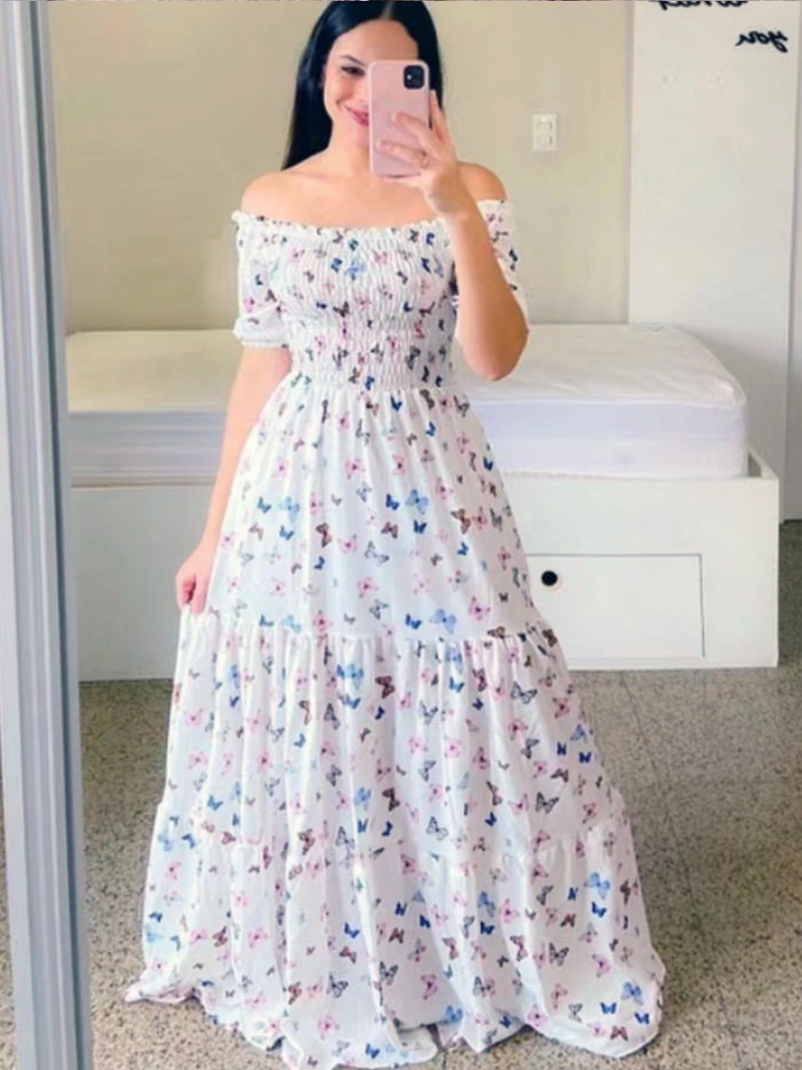 Vintage Floral Print Off The Shoulder Elastic Sexy Long Summer Dress