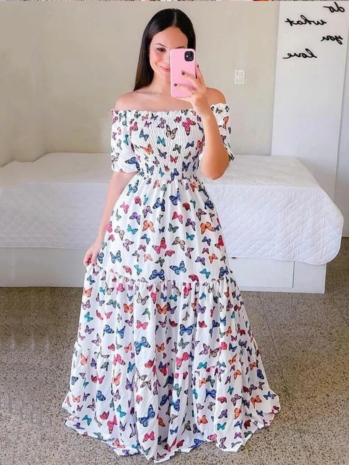 Vintage Floral Print Off The Shoulder Elastic Sexy Long Summer Dress