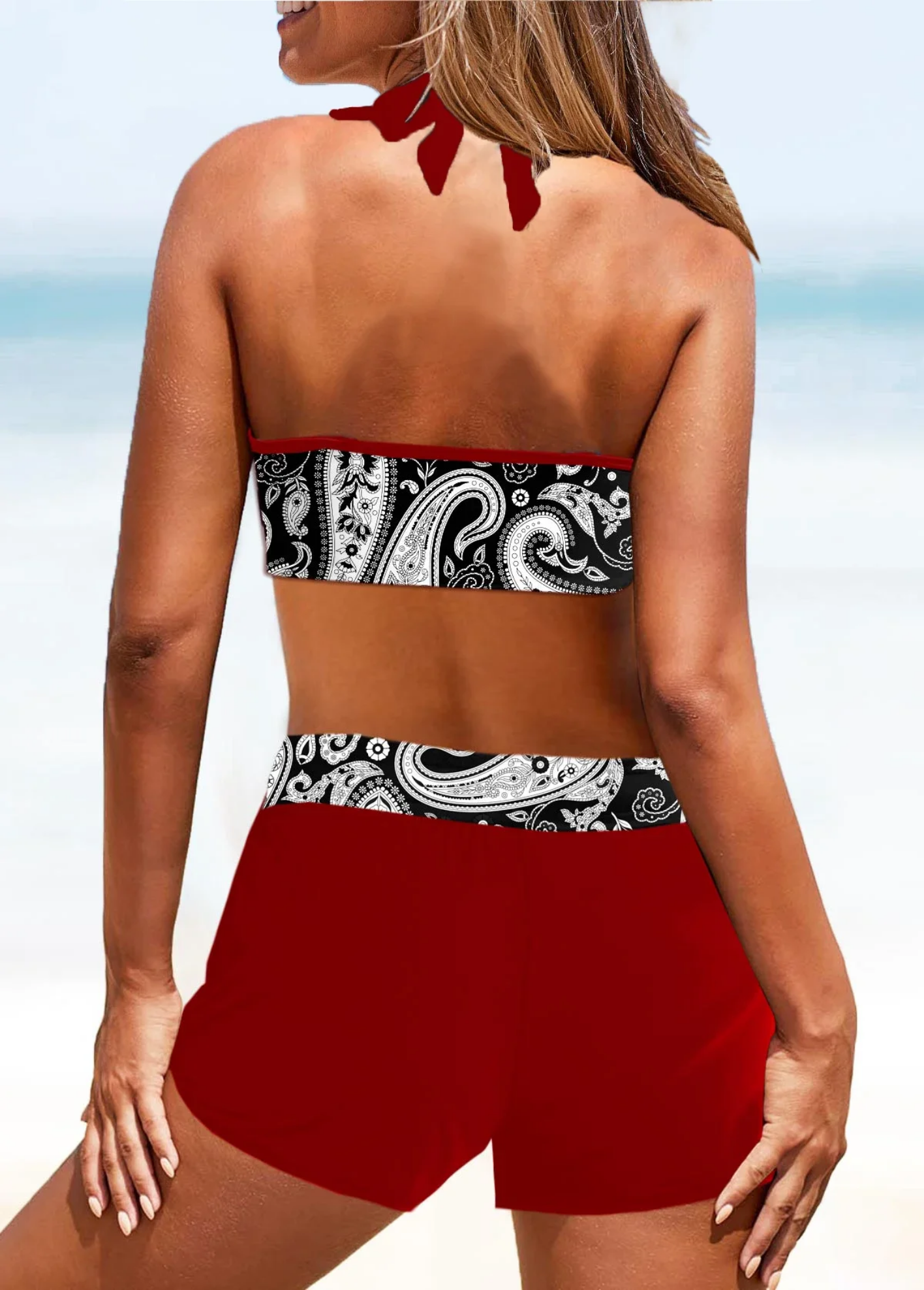 Summer Printed  Sexy Lace Up Open Back Resort Fashion Beach Swimsuit S-5XL