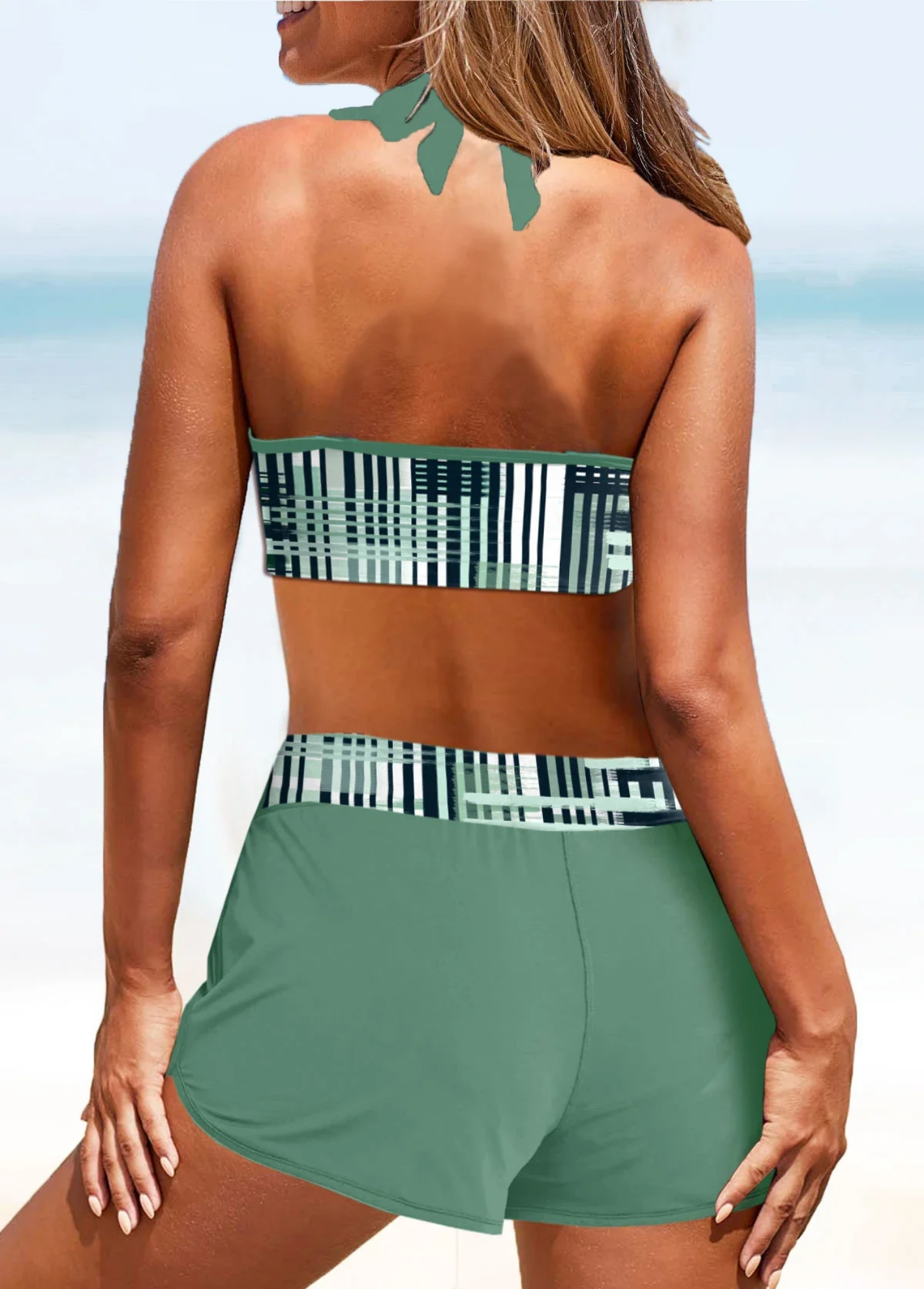 Summer Printed  Sexy Lace Up Open Back Resort Fashion Beach Swimsuit S-5XL