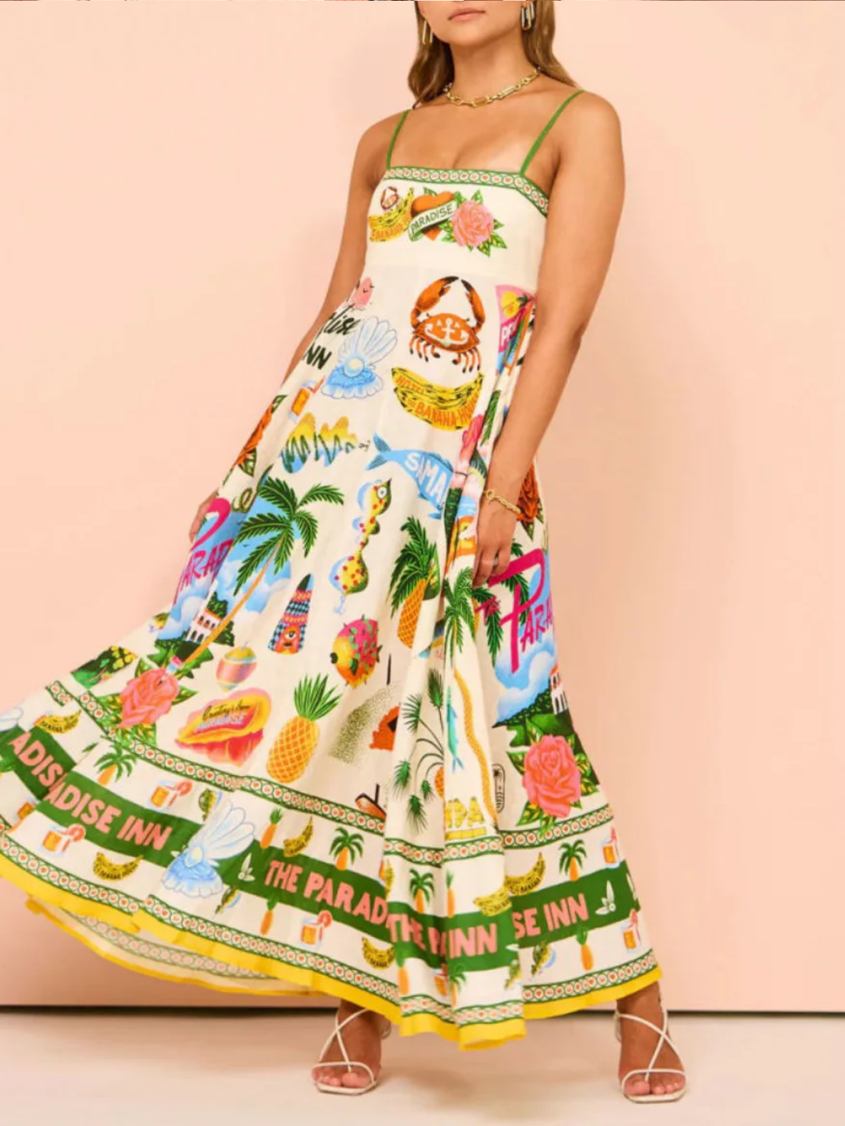 2024 Summer Suspender Backless Graffiti Print Sleeveless Floor-length Dress