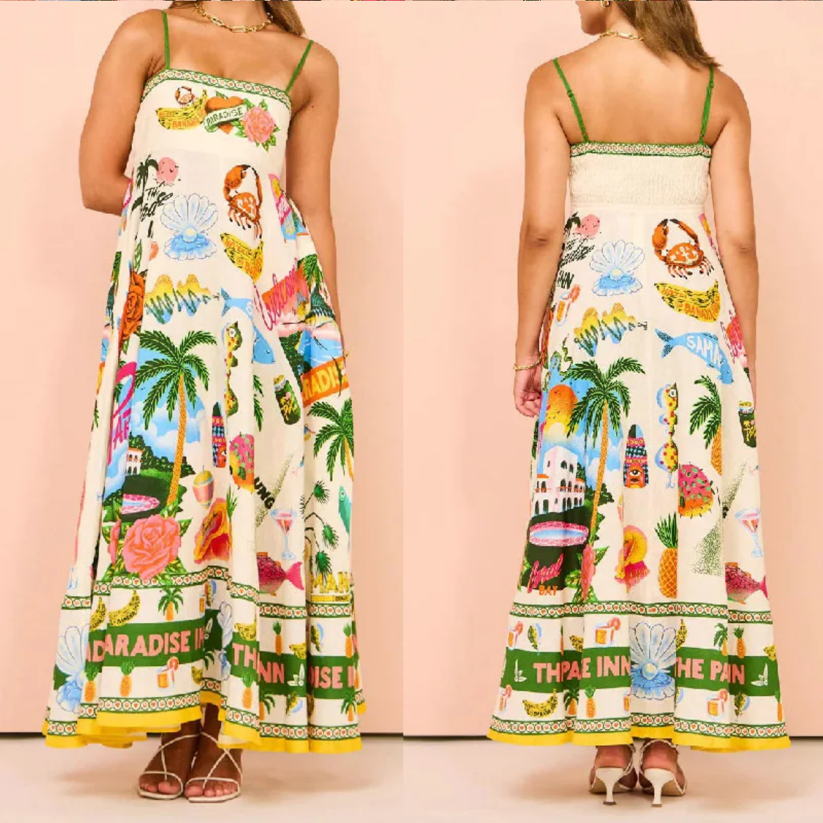 2024 Summer Suspender Backless Graffiti Print Sleeveless Floor-length Dress