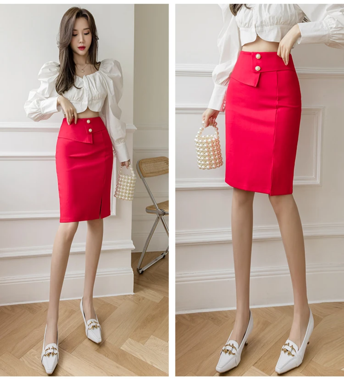 2024 Korean Elegant High Waist Bodycon Skirt