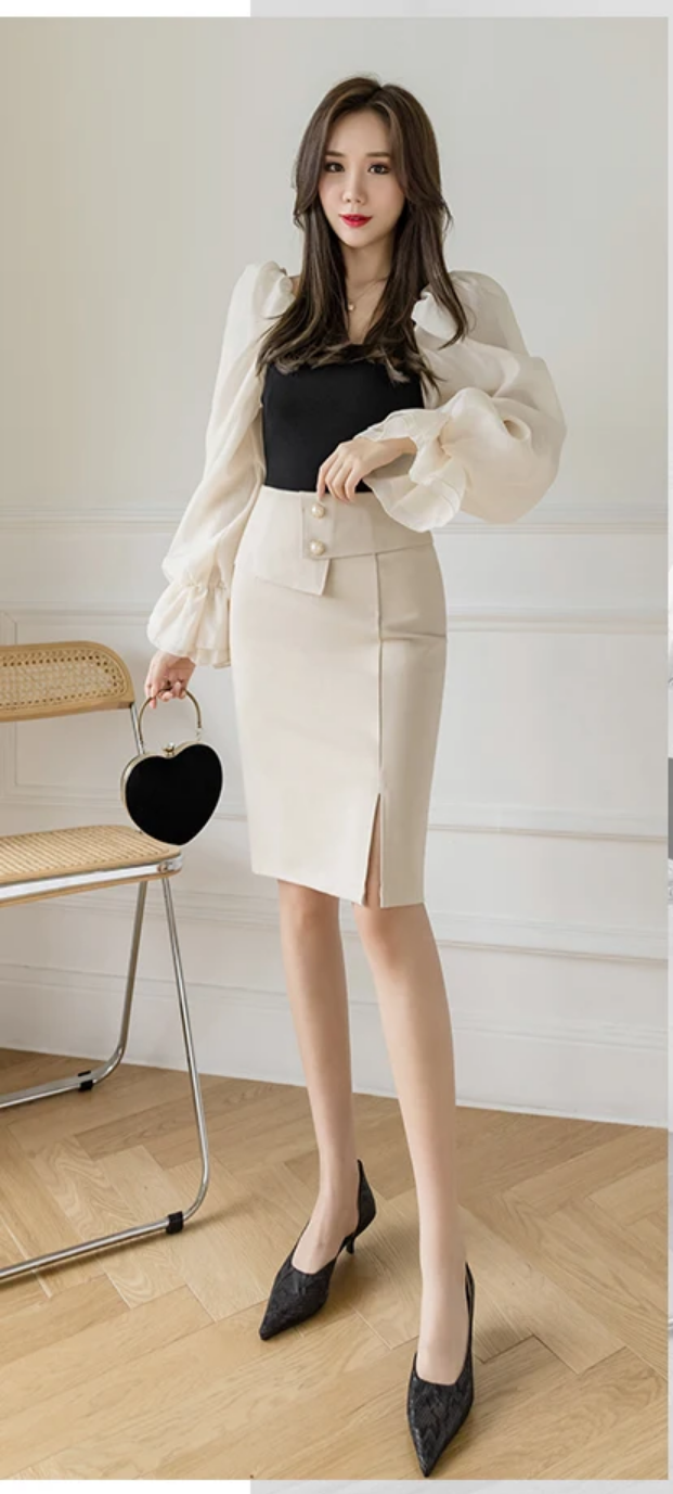 2024 Korean Elegant High Waist Bodycon Skirt