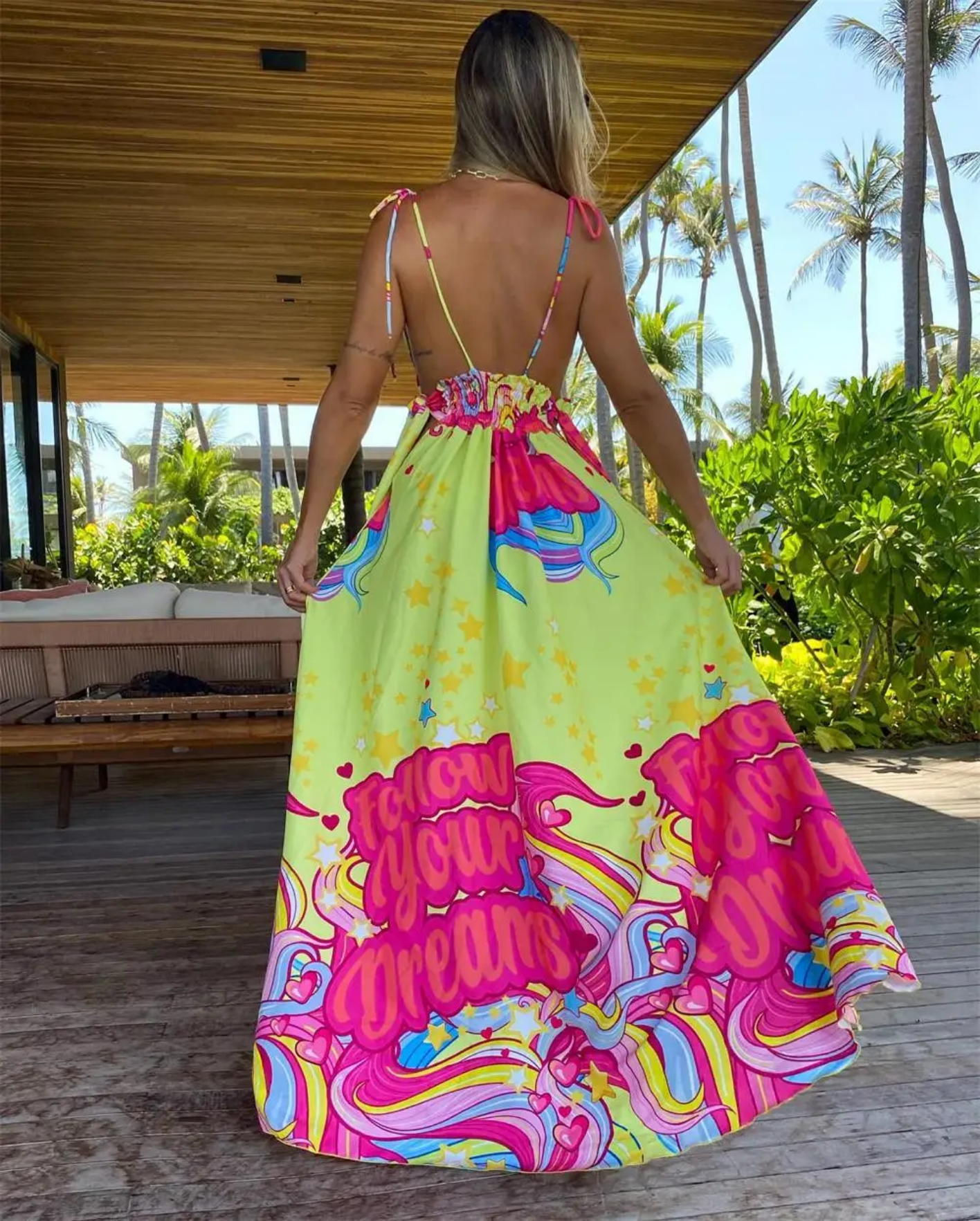 Sexy Boho Printed  Lace Up Backless Summer Dresses