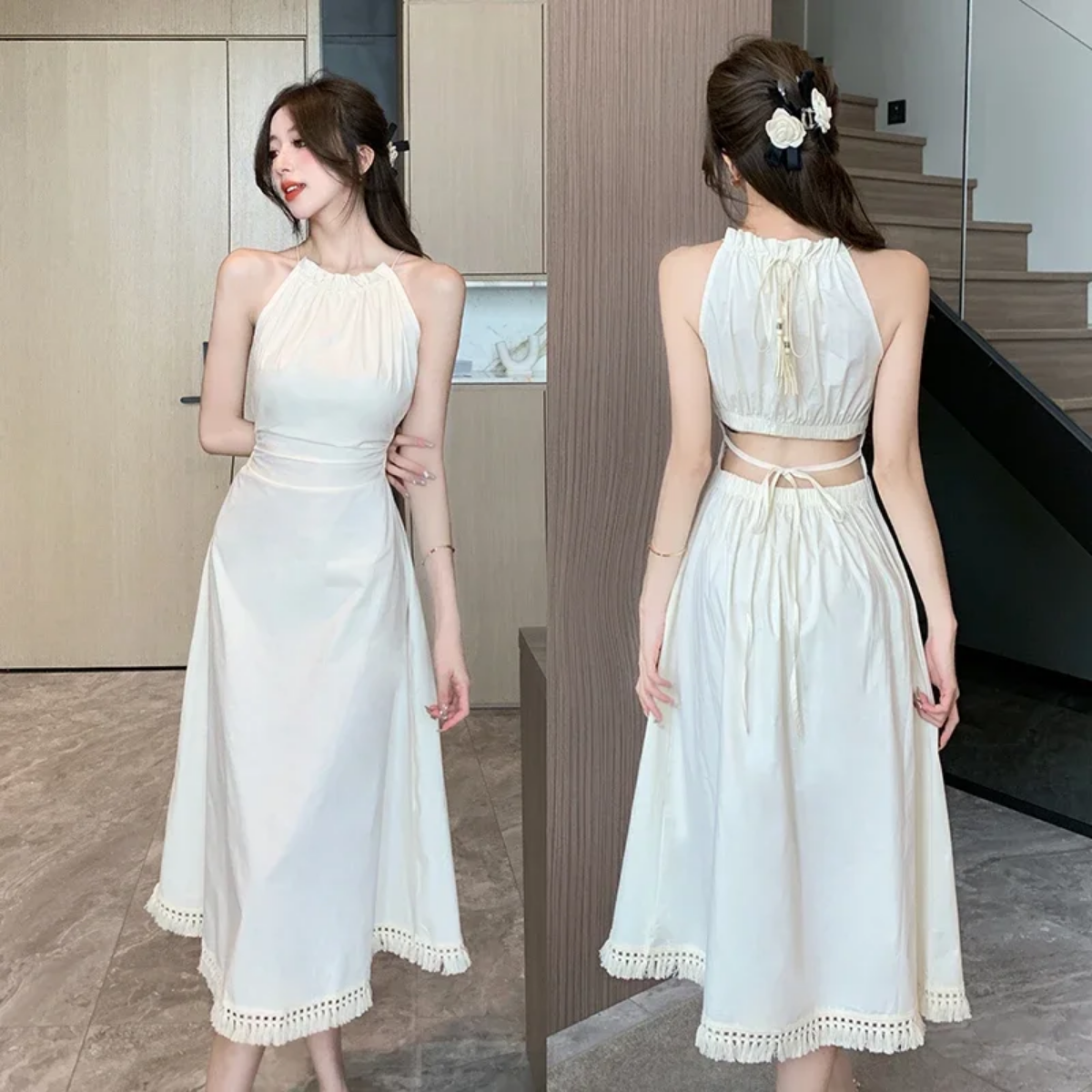 Summer Sleeveless Lace Up Backless Sexy Slim Dress