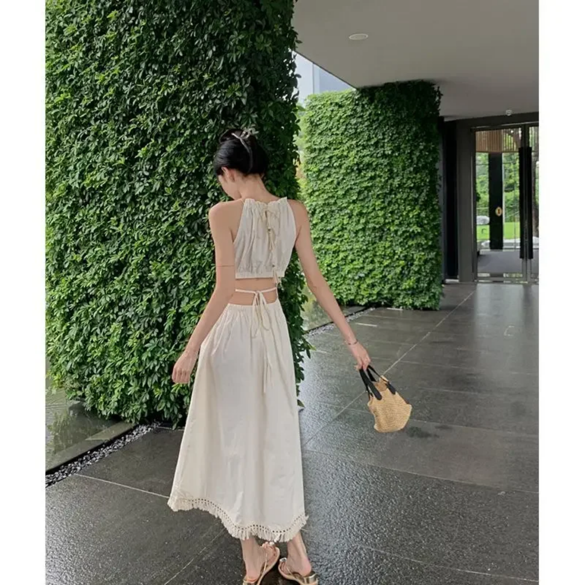 Summer Sleeveless Lace Up Backless Sexy Slim Dress