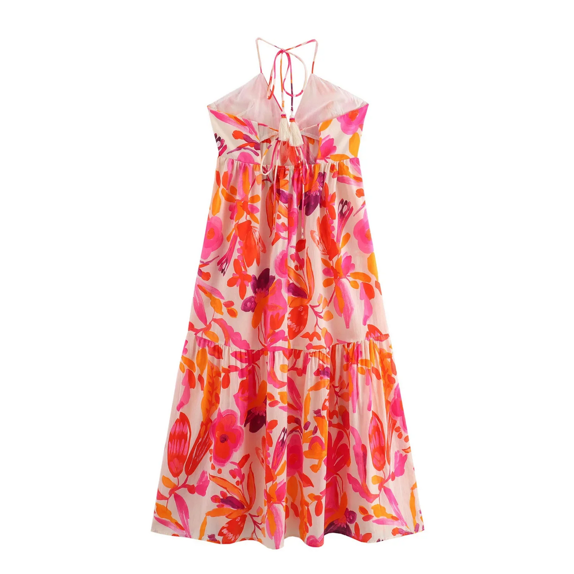 2024 Summer  Printed Tie-Up Waist Slim Dress