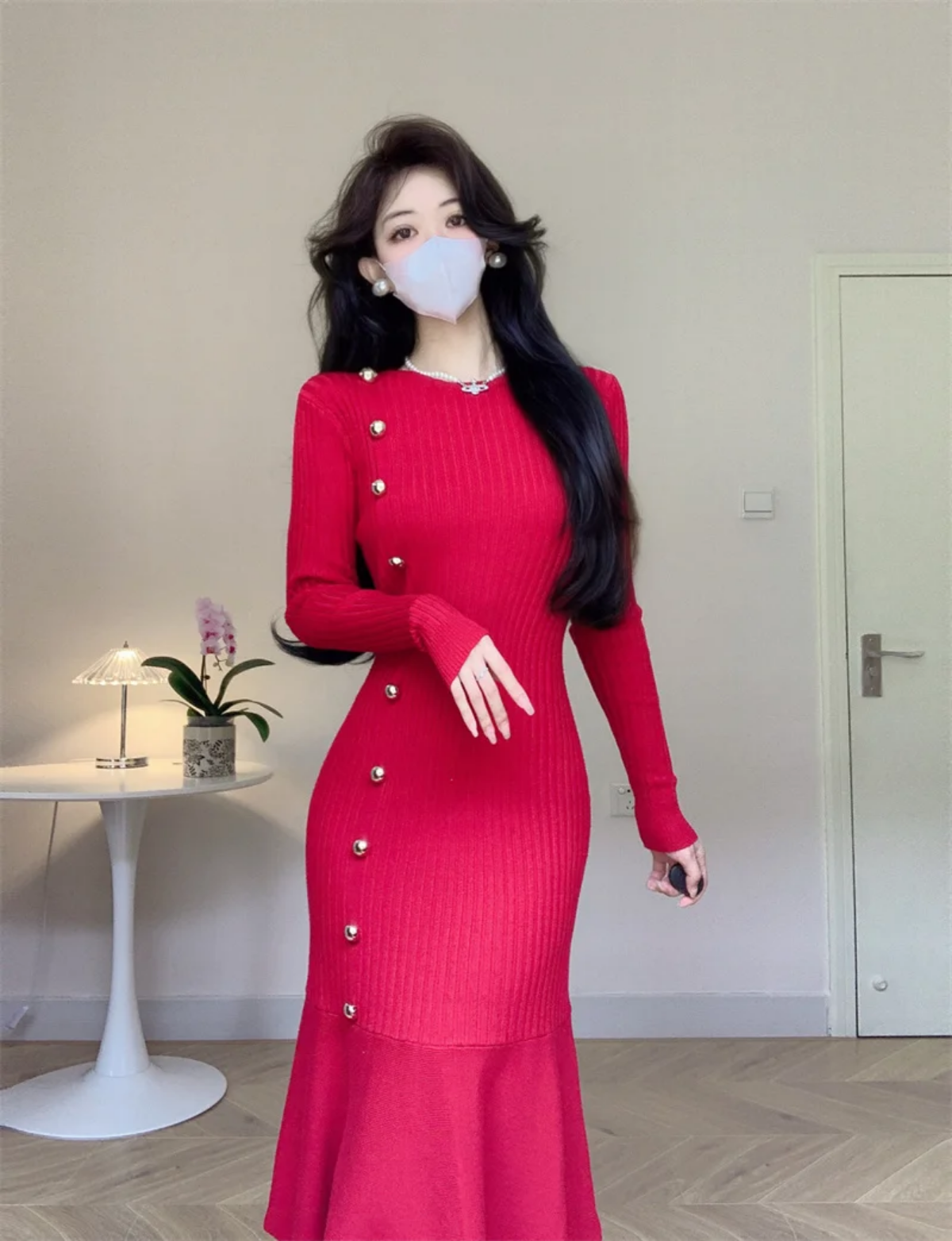 Autumn Winter Long Sleeve High Waist Fishtail Knitted Dresses