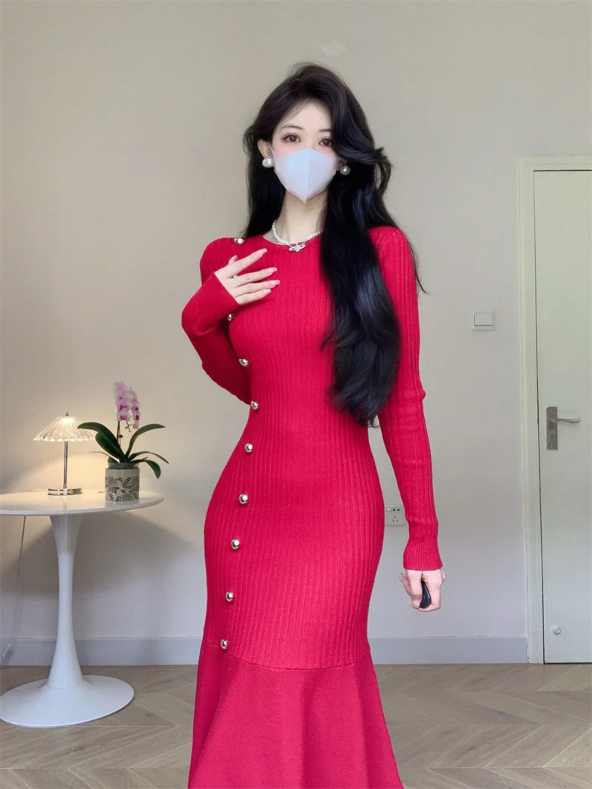 Autumn Winter Long Sleeve High Waist Fishtail Knitted Dresses