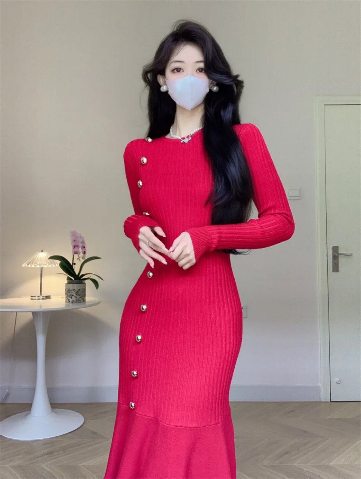 Autumn Winter Long Sleeve High Waist Fishtail Knitted Dresses