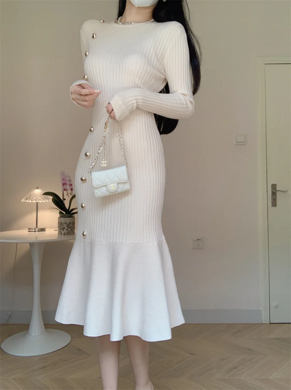 Autumn Winter Long Sleeve High Waist Fishtail Knitted Dresses