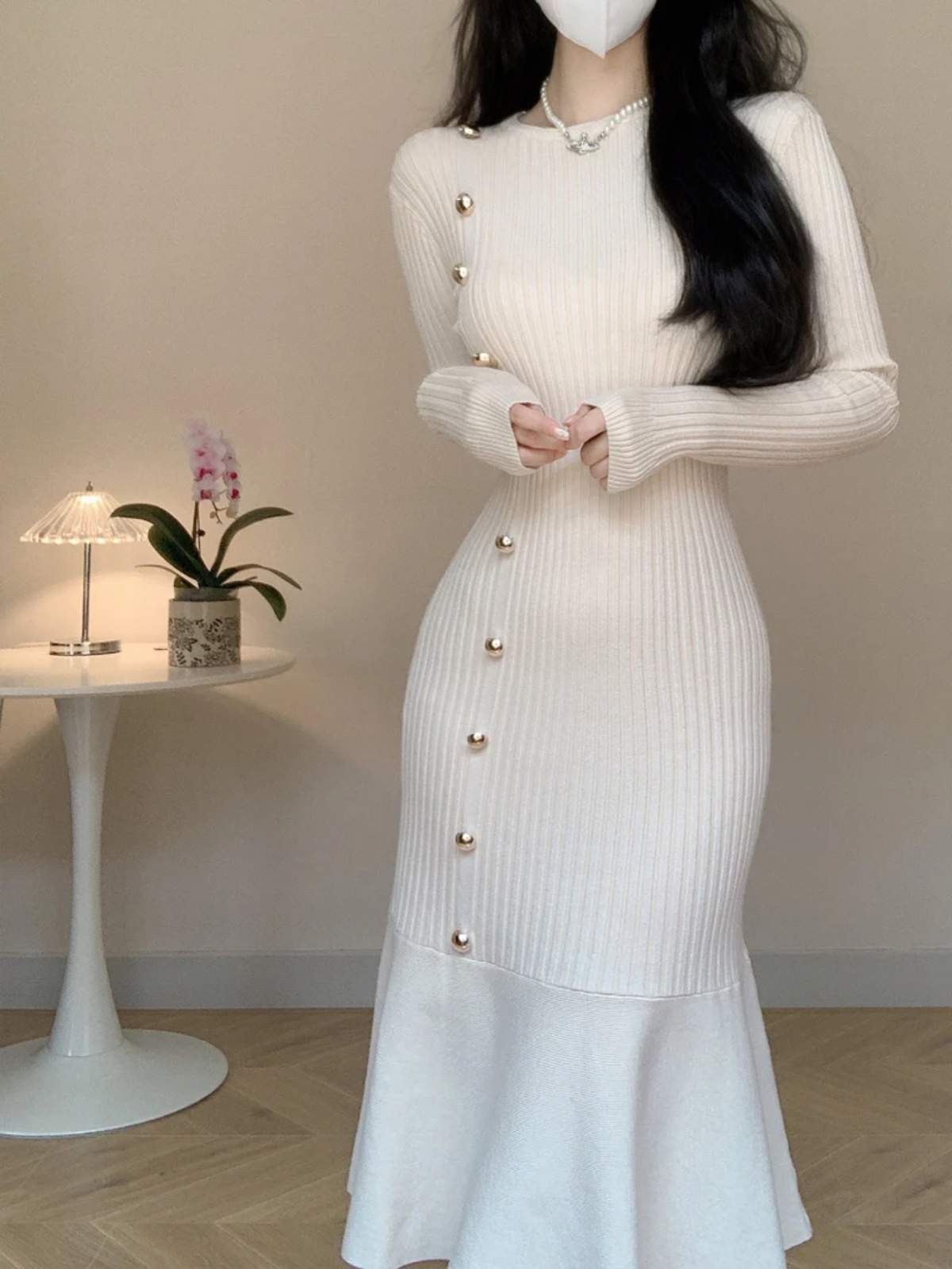 Autumn Winter Long Sleeve High Waist Fishtail Knitted Dresses