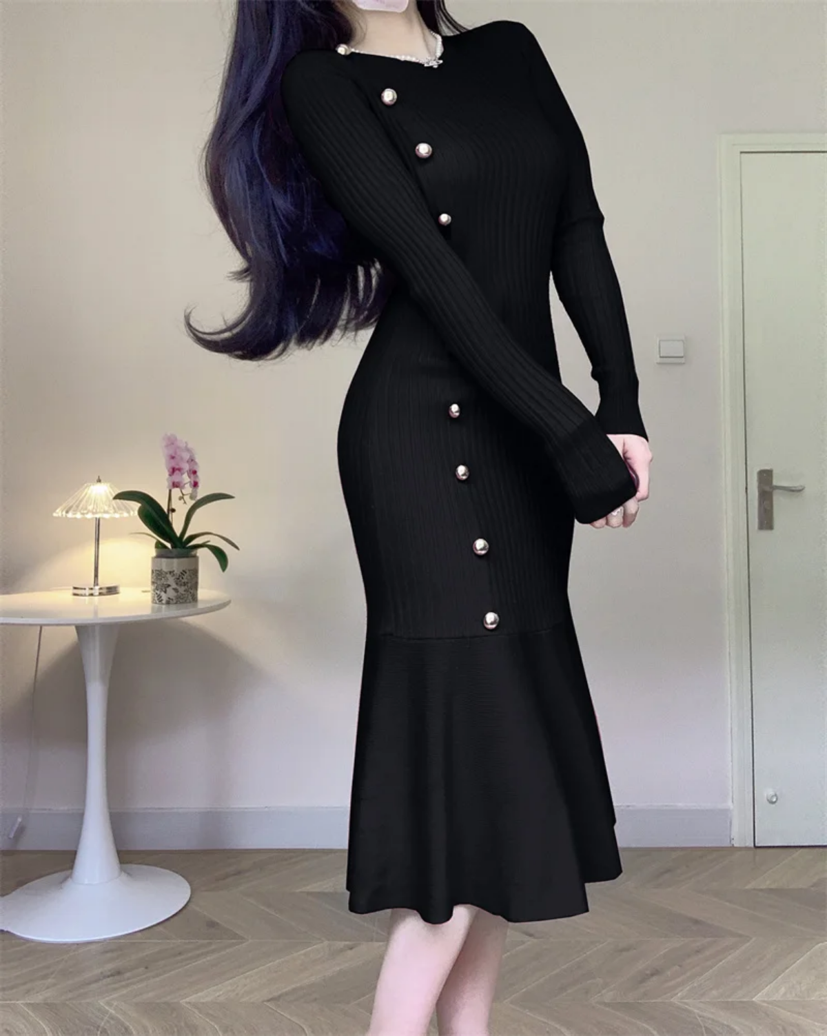 Autumn Winter Long Sleeve High Waist Fishtail Knitted Dresses