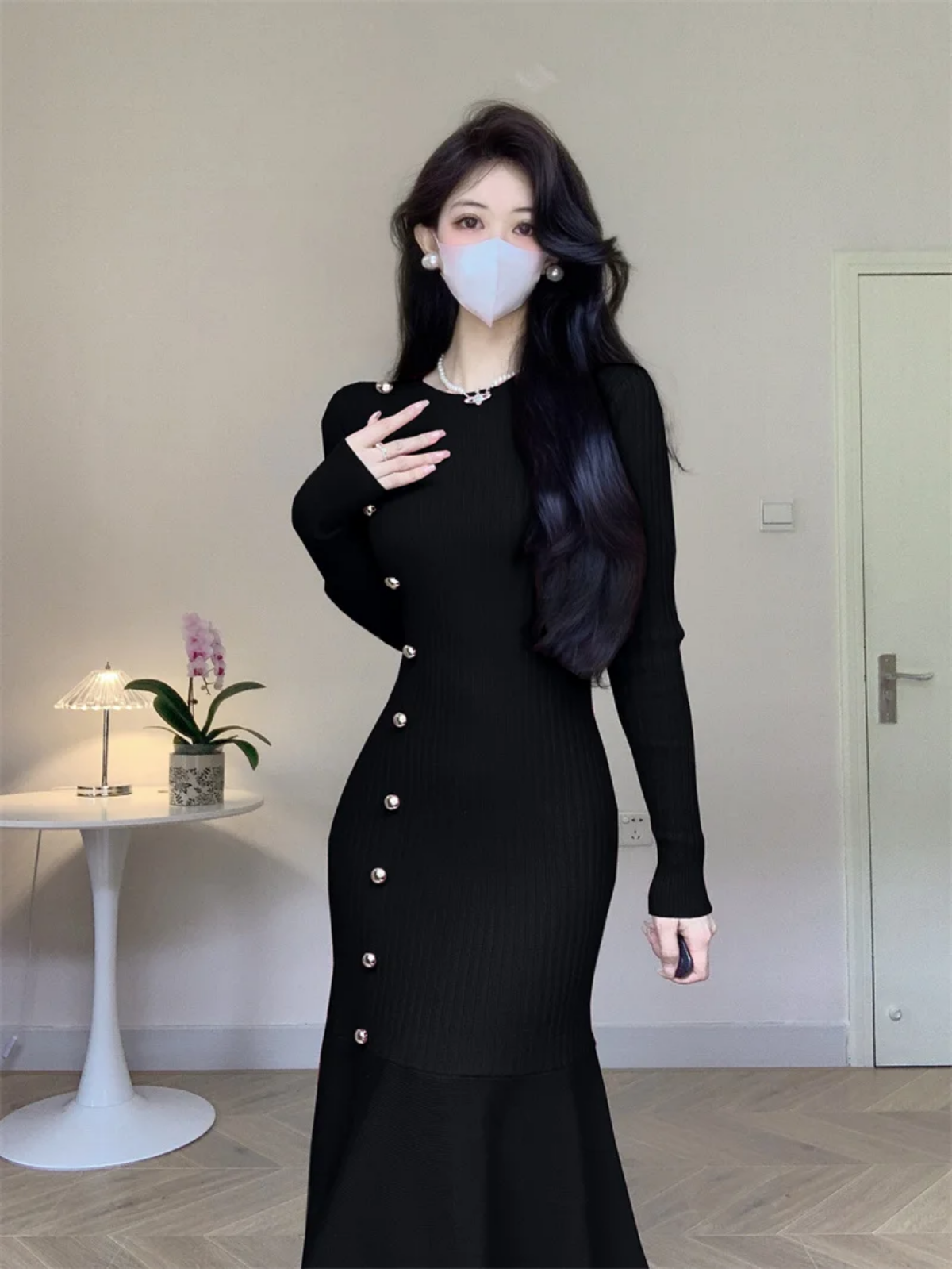 Autumn Winter Long Sleeve High Waist Fishtail Knitted Dresses