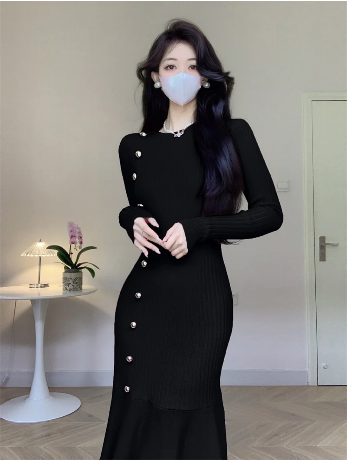 Autumn Winter Long Sleeve High Waist Fishtail Knitted Dresses