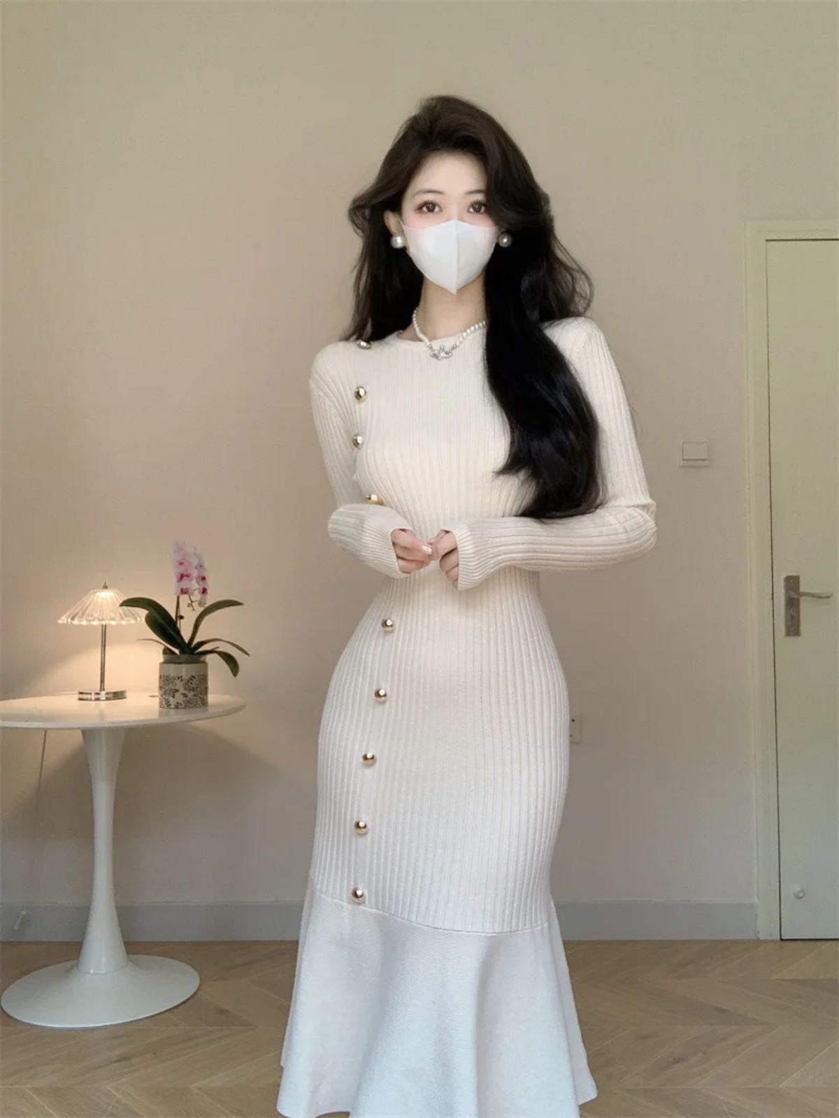 Autumn Winter Long Sleeve High Waist Fishtail Knitted Dresses