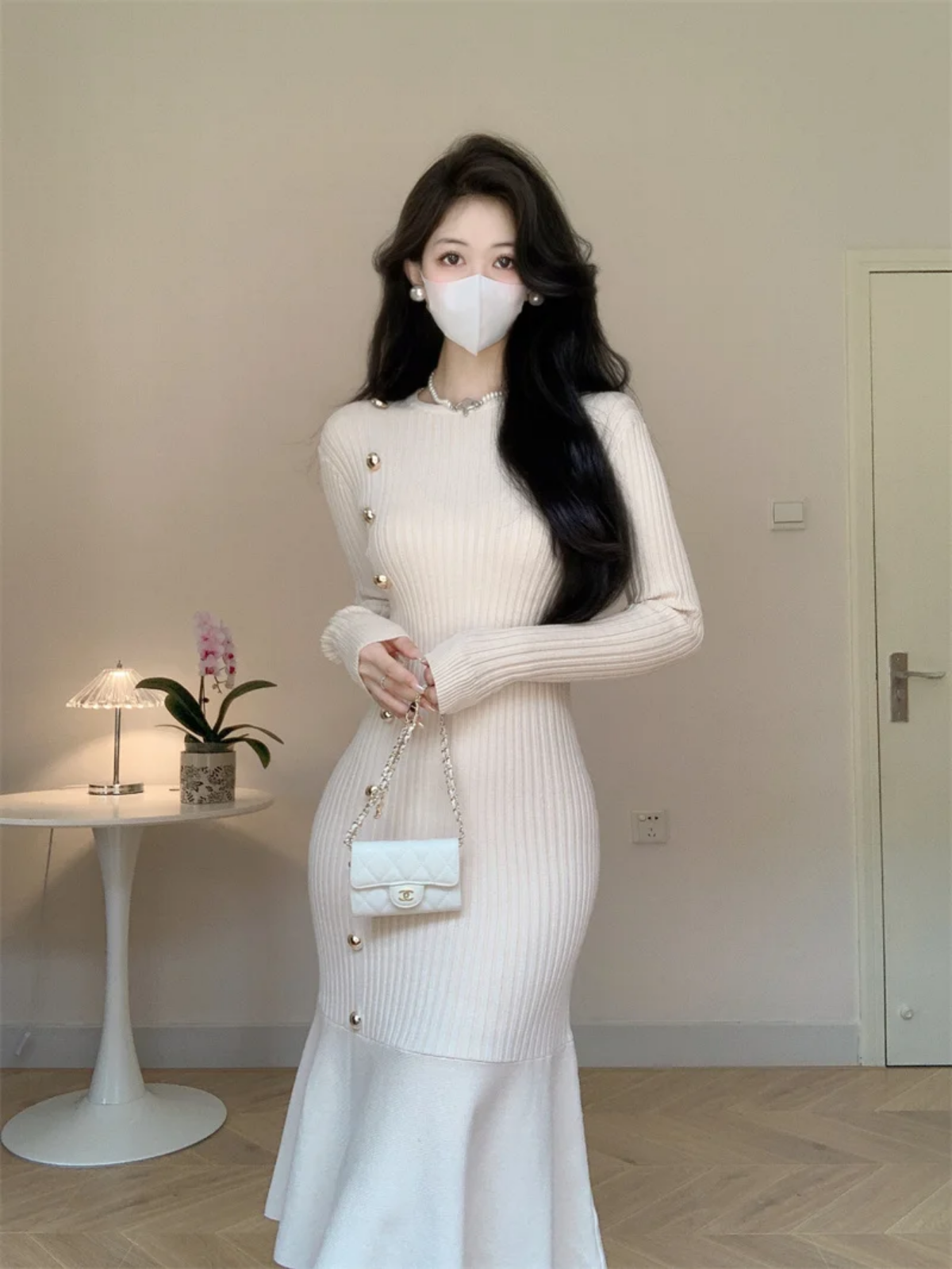 Autumn Winter Long Sleeve High Waist Fishtail Knitted Dresses