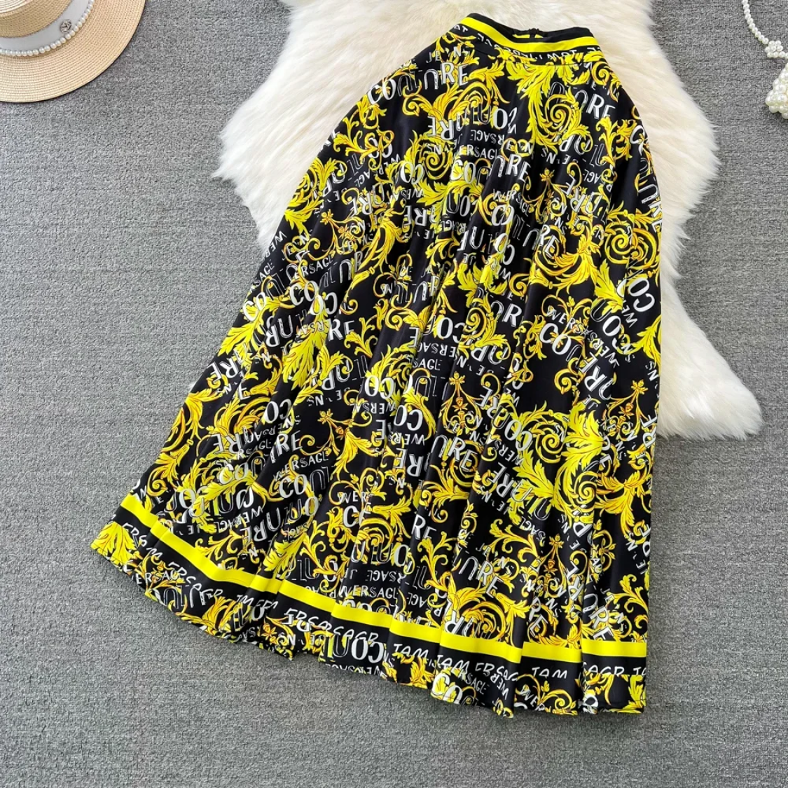 Fashion Summer Print Tank Top High Waist A-line Pleat Two Piece Sets