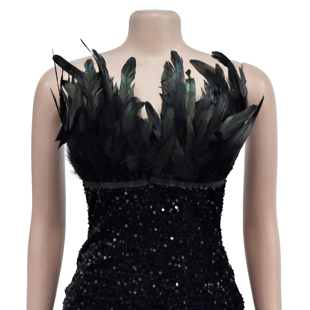 Feather Sequins Design Sexy Strapless Mini Dress