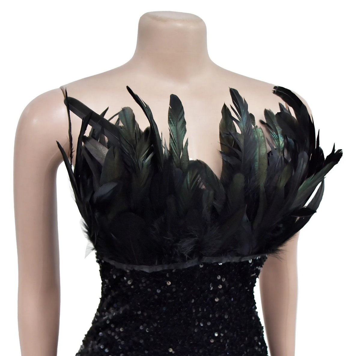 Feather Sequins Design Sexy Strapless Mini Dress