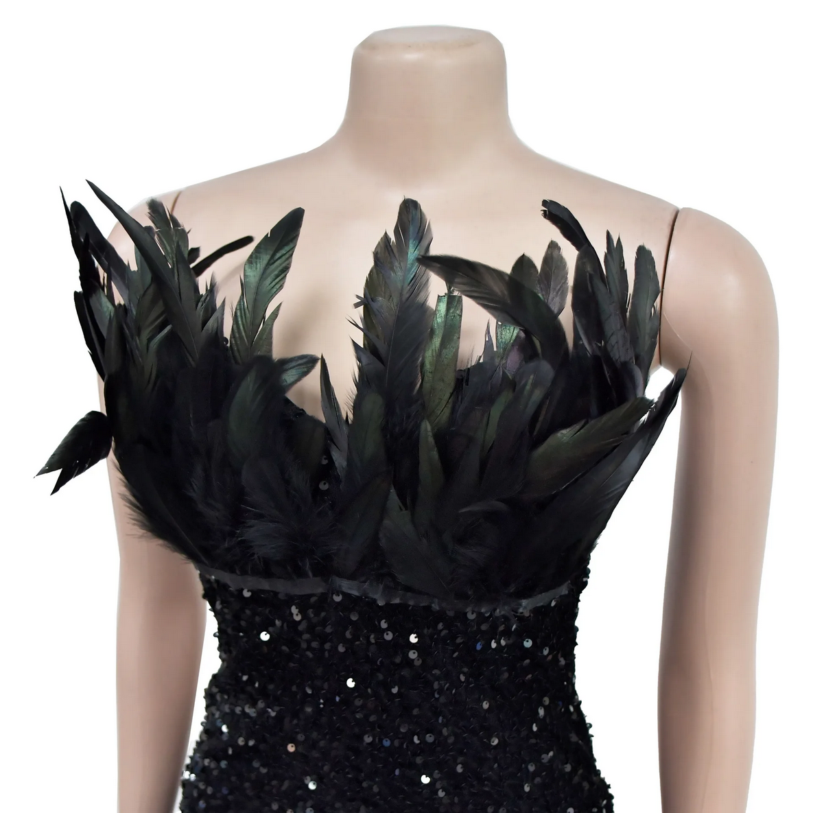 Feather Sequins Design Sexy Strapless Mini Dress