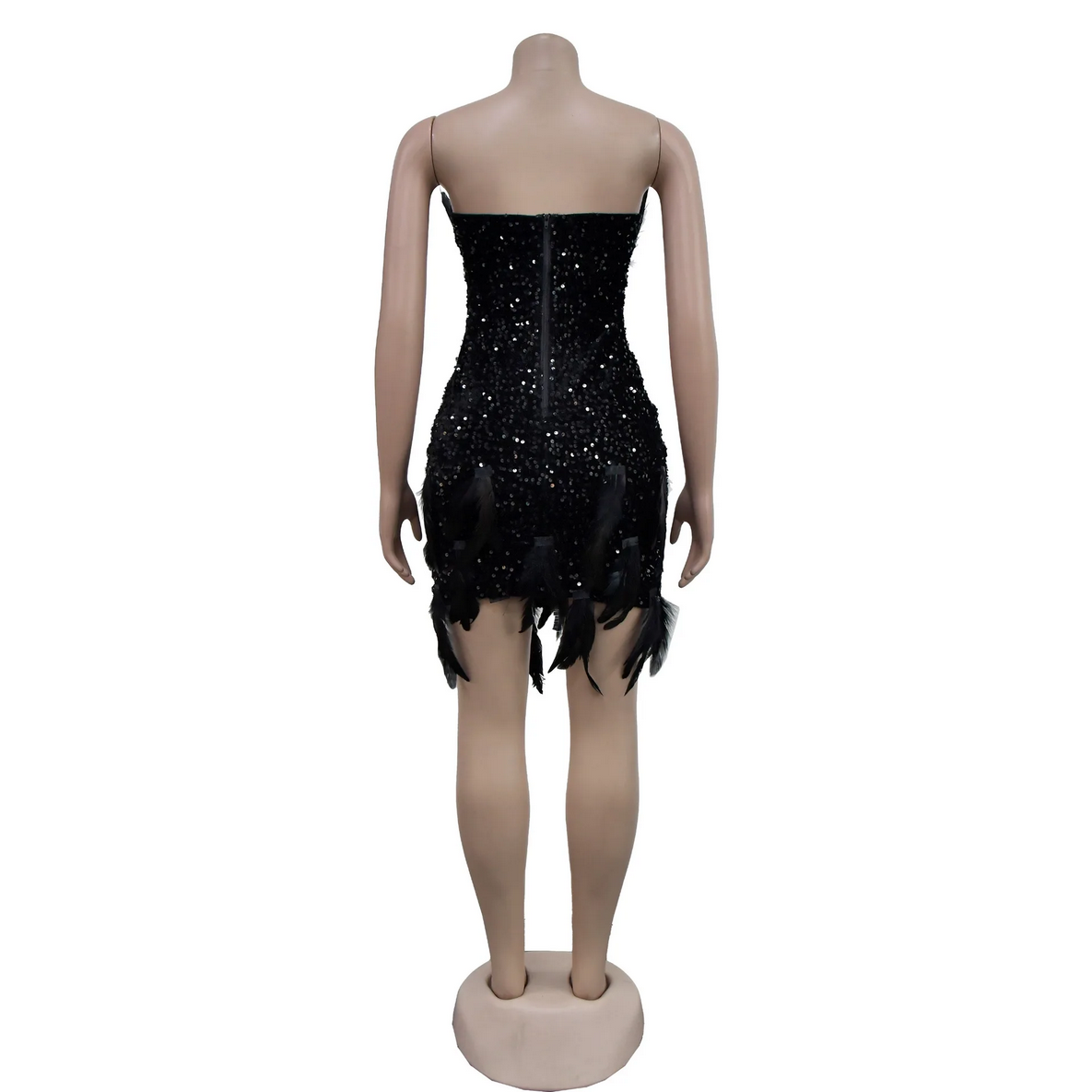 Feather Sequins Design Sexy Strapless Mini Dress