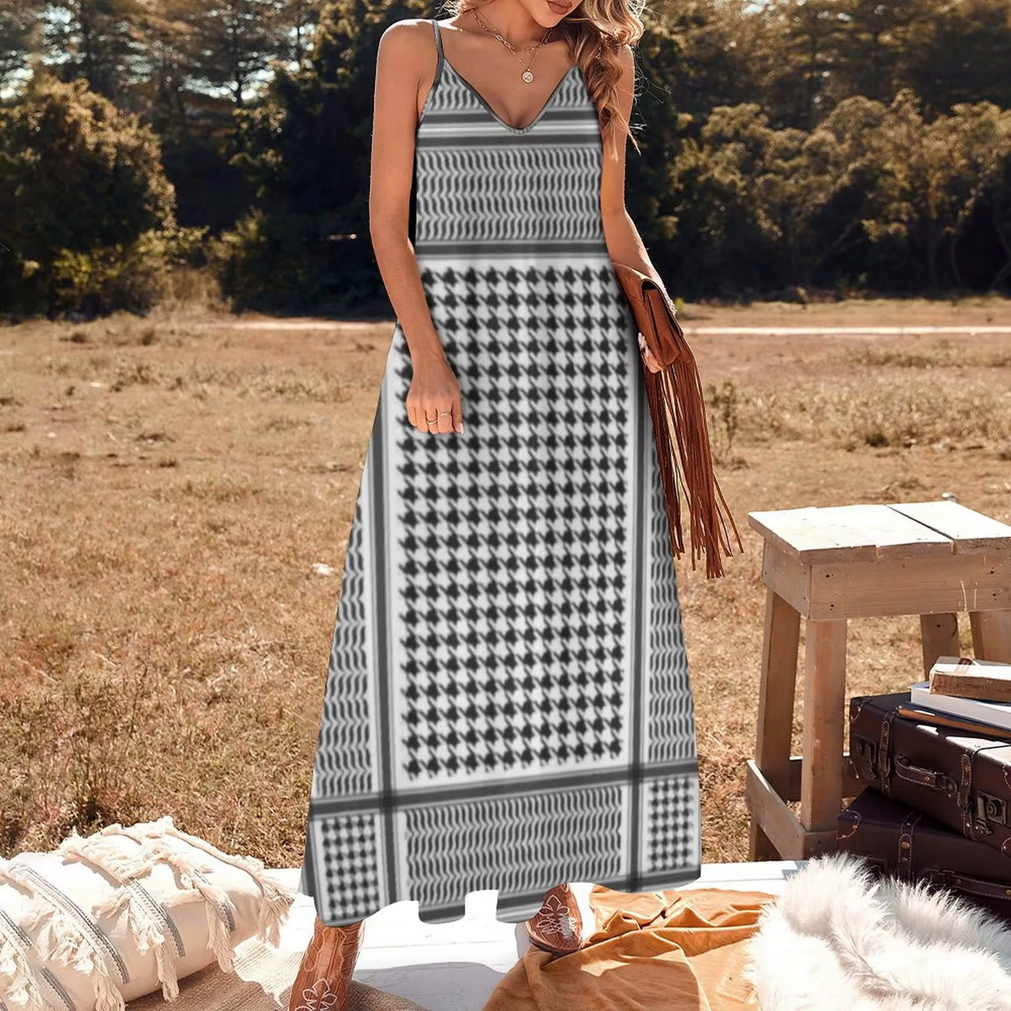 Black Keffiyeh Sleeveless Dress