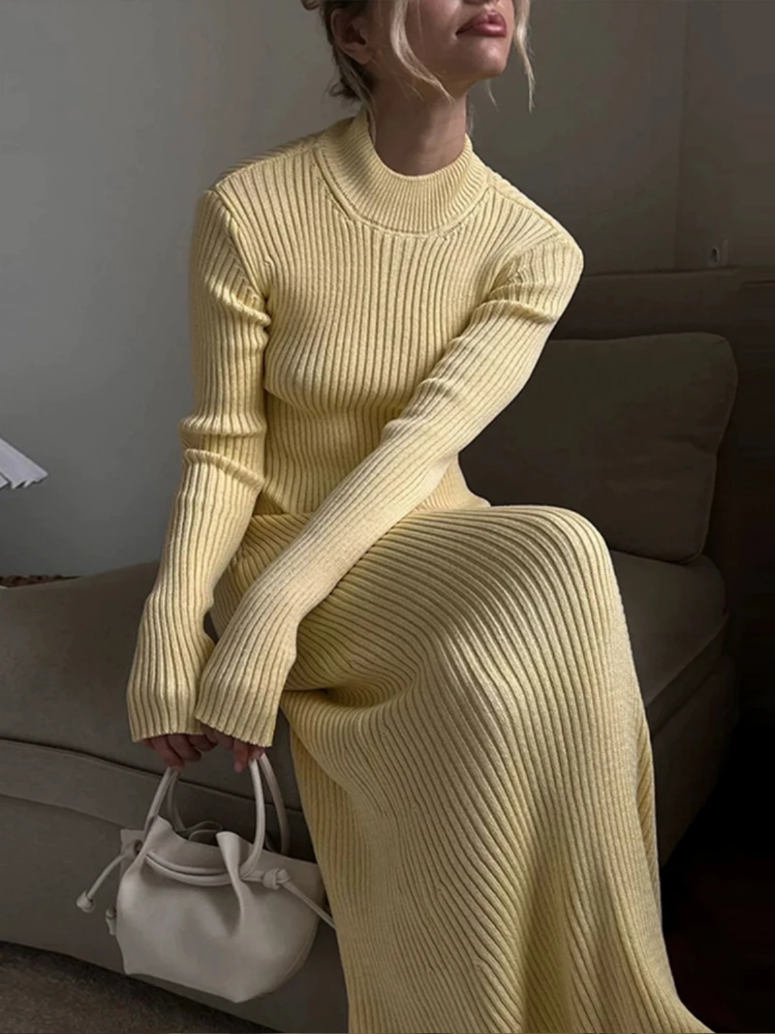 Knitted Backless Long Sleeve Maxi Dress