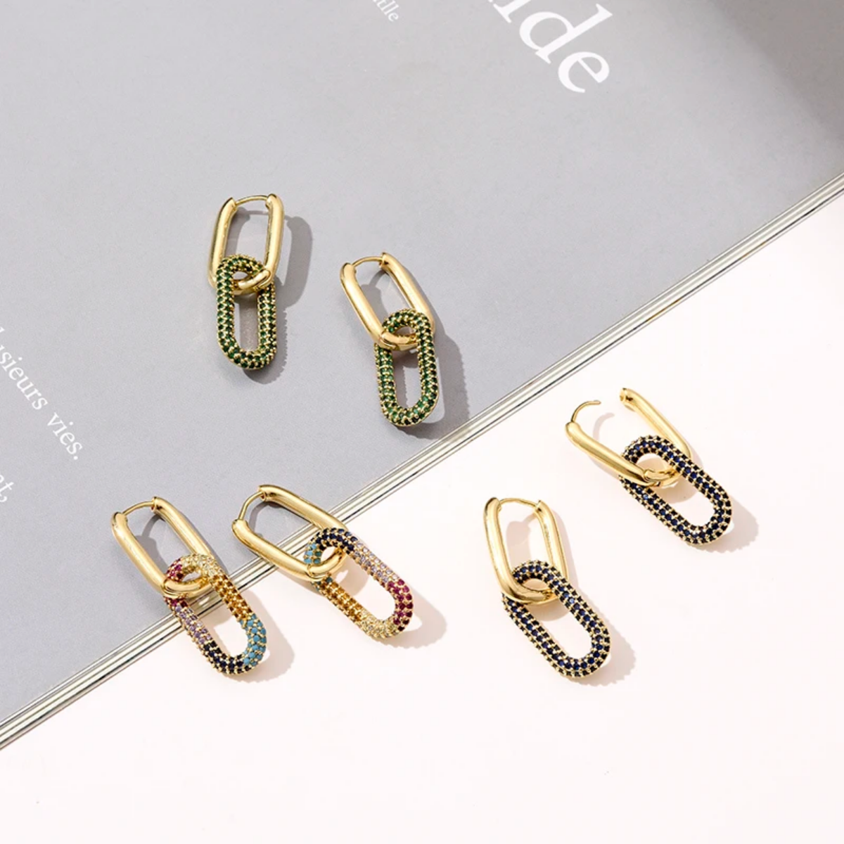 Gold Color Geometric Oval Rectangle Hoop Earrings