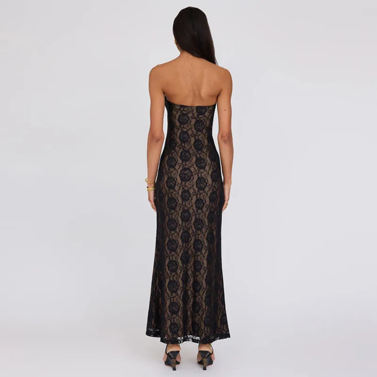 Hollow Out Strapless Lace Sexy Maxi Dress