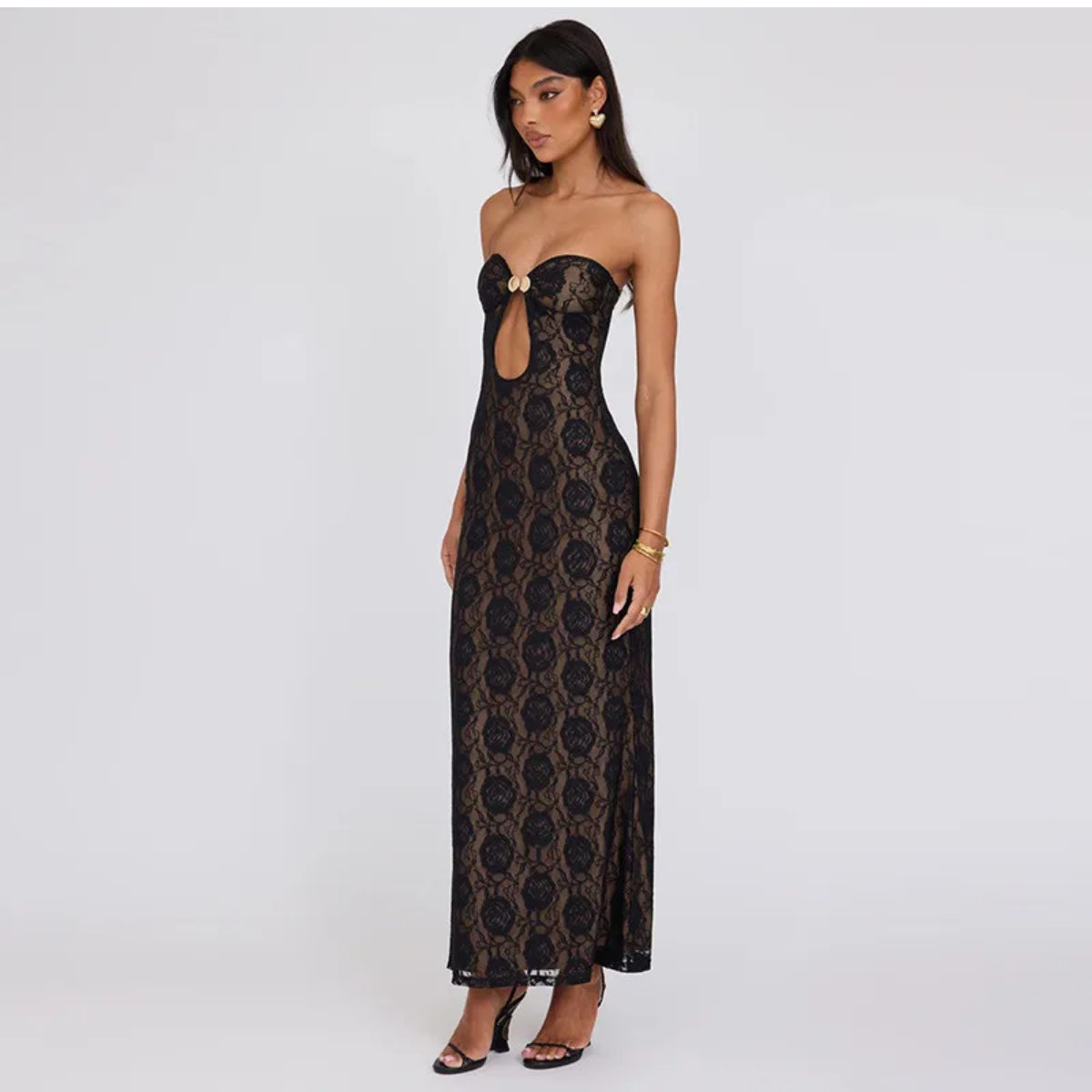 Hollow Out Strapless Lace Sexy Maxi Dress