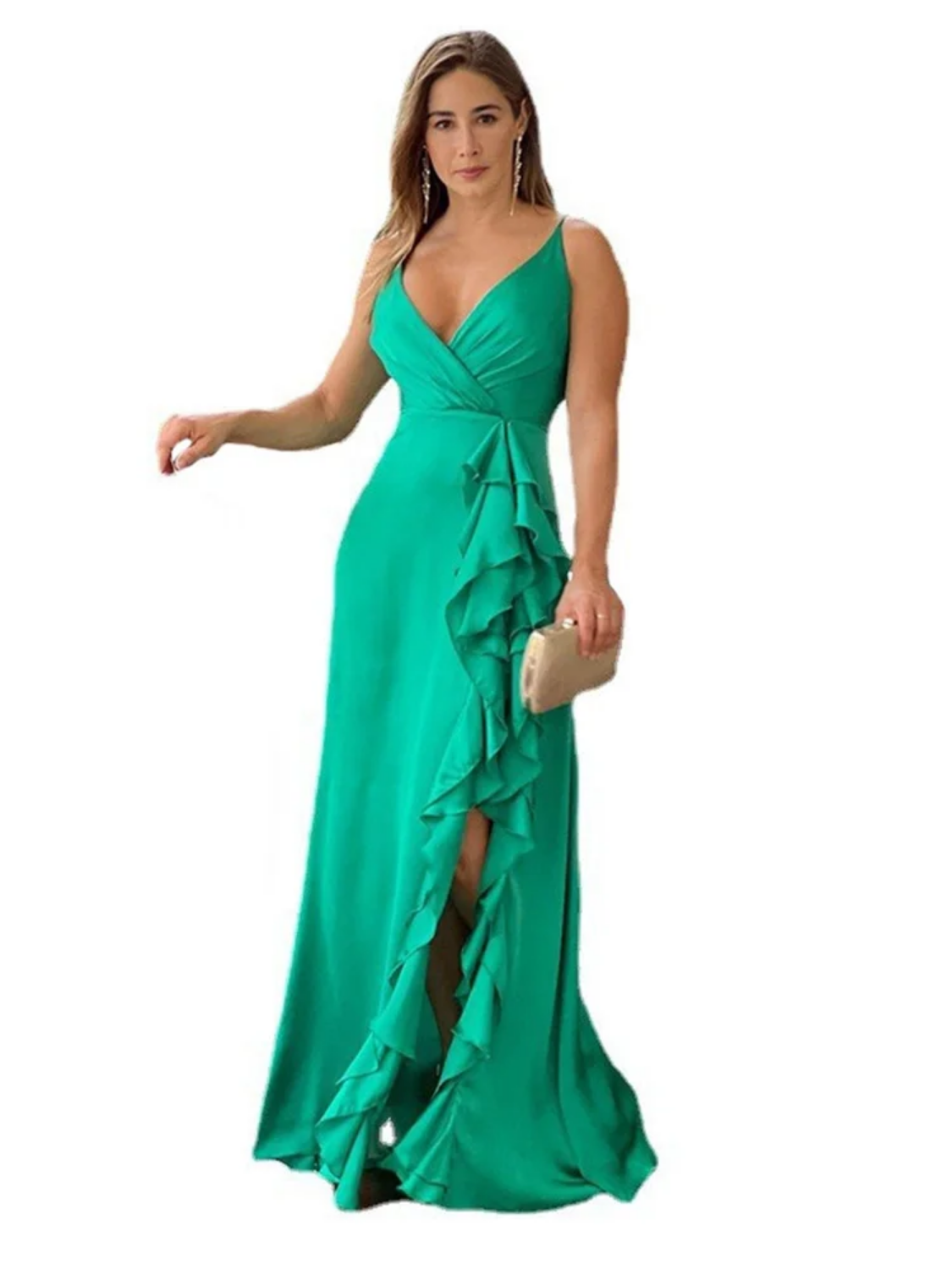 Sexy Fashionable Slip V Neck Nightclub Full Length Maxi Dress