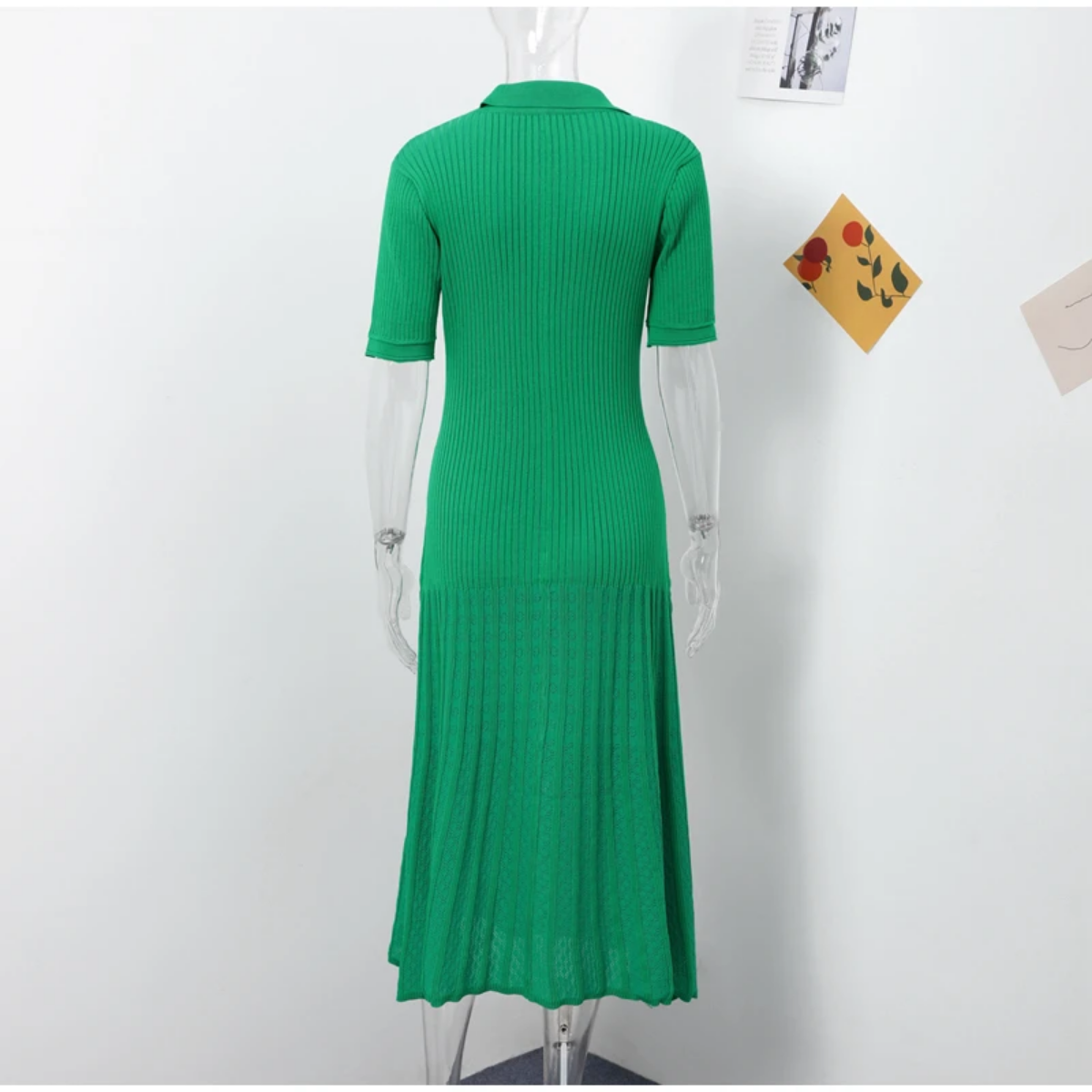 Knitted Hollow Out Short Sleeved  Split O-neck Dress