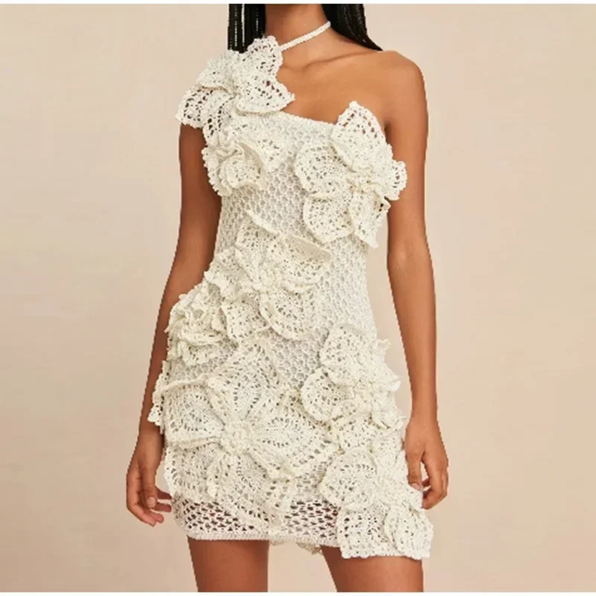 Chic Solid 3d Flower Knit Mini Dress