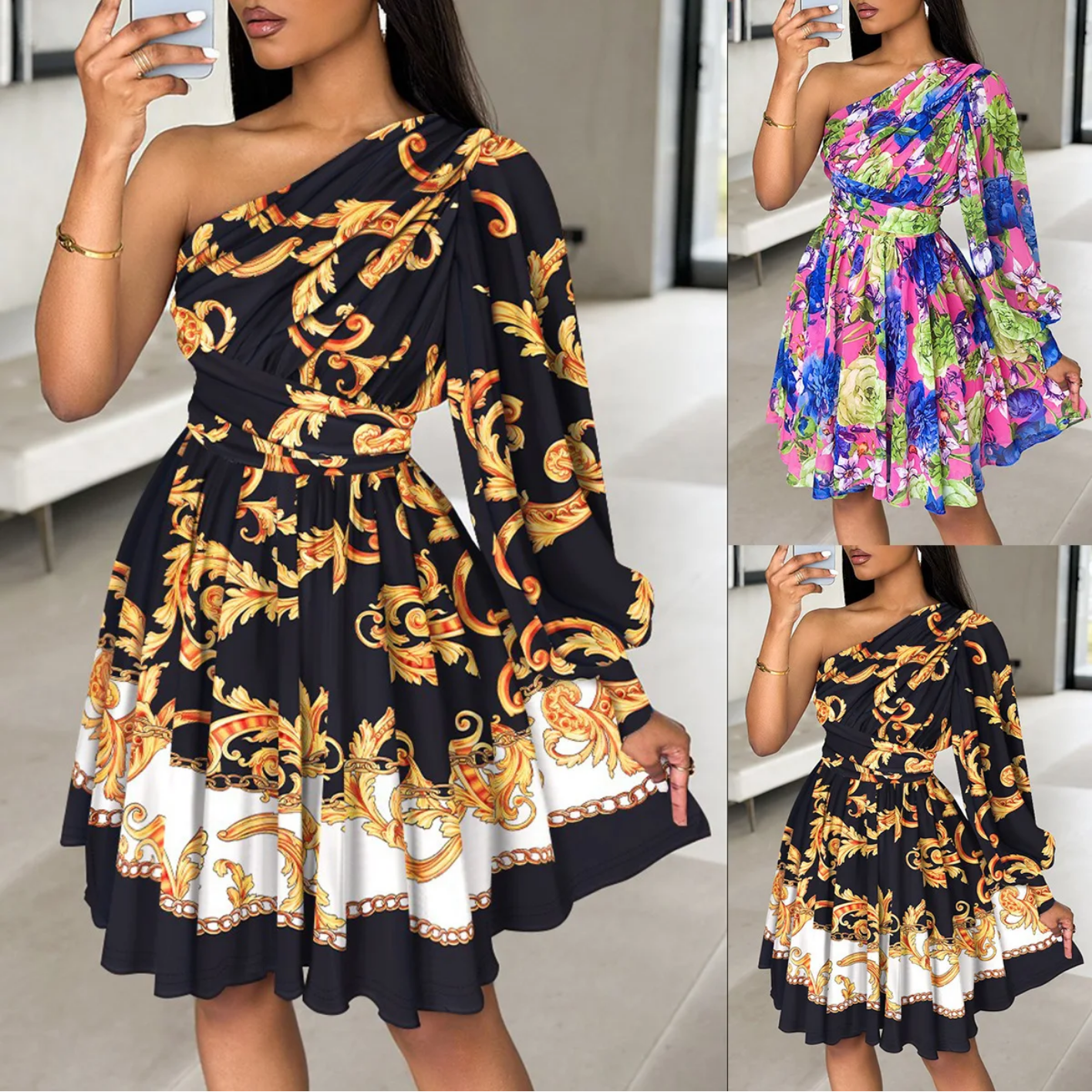 Spring Fashion Sexy Off Shoulder Boho PrintCasual Dresses