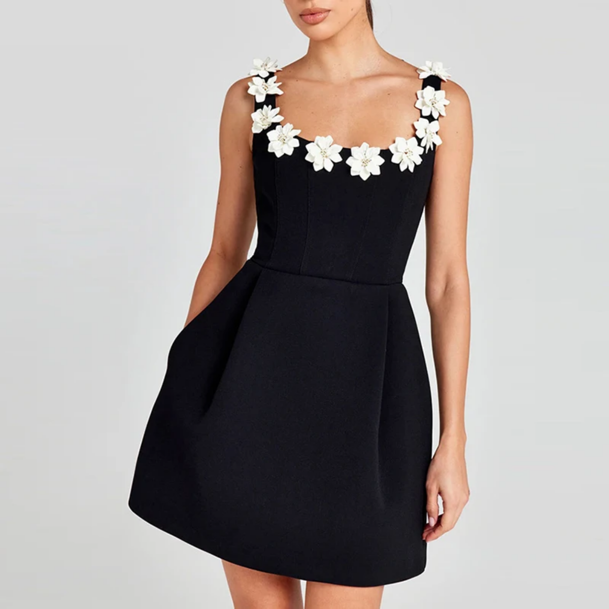 Elegant Floral Edge Sleeveless Backless Pocket  Mini Dress