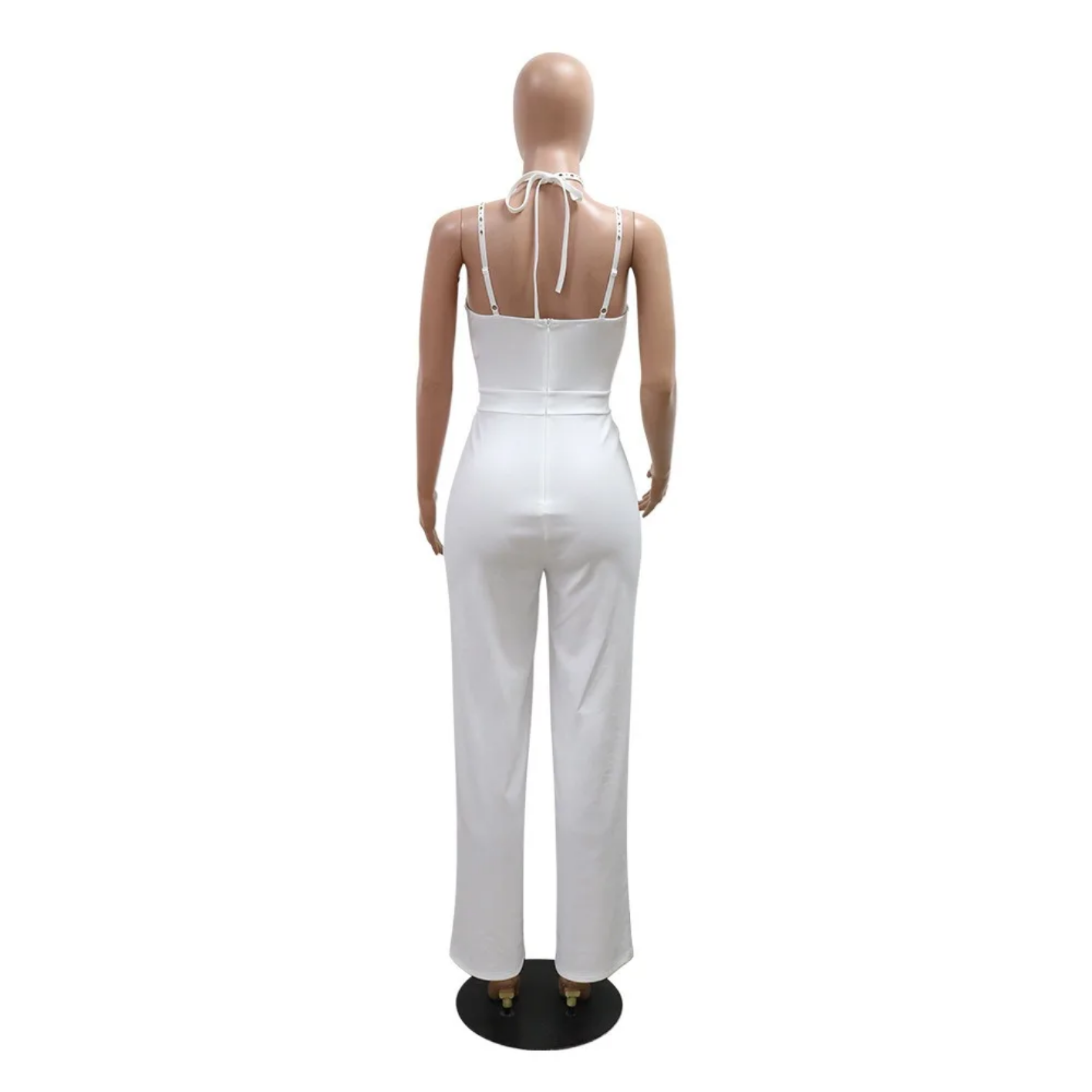 White Fashion Rhinestone V Neck Jumpsuits