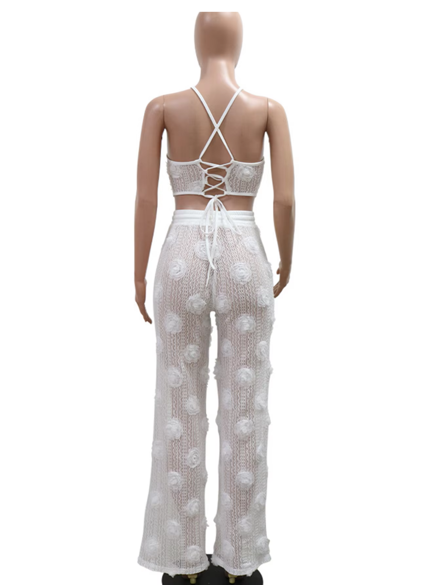 Sexy See Through Lace Up Wide Leg Pants Sets